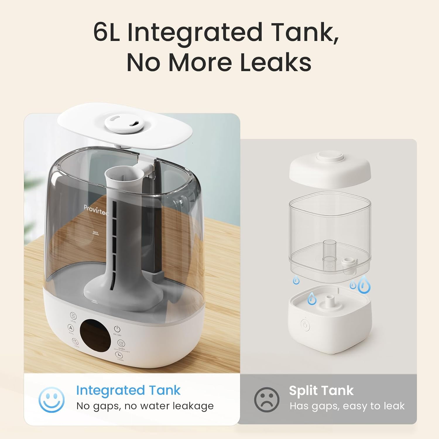 Provirtec Ultrasonic Humidifier for Large Rooms, Warm & Cool Mist, Top Fill, Remote Control (White, 6L) aeos1