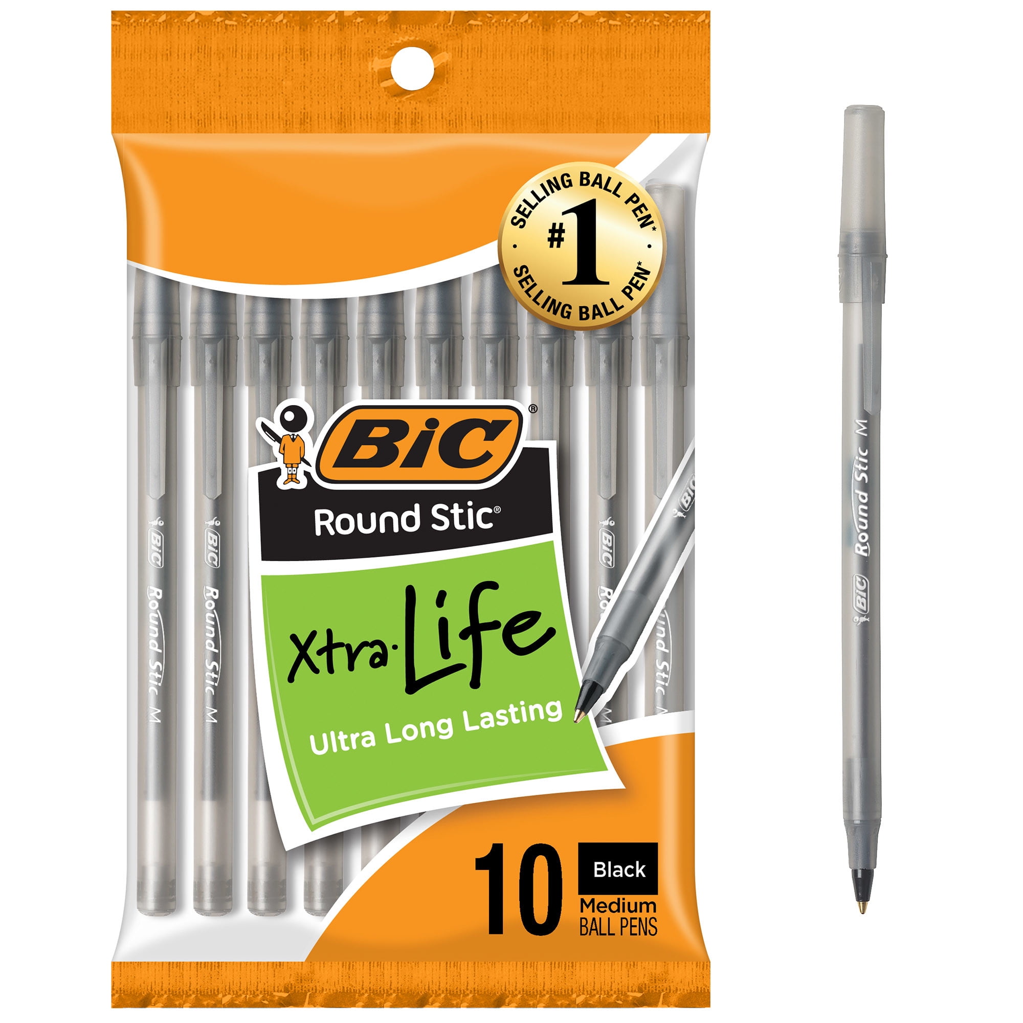 BIC Round Stic Ballpoint Pen, Medium Point, Reliable Everyday Writing, Black Ink (10 Pack) 7xsht
