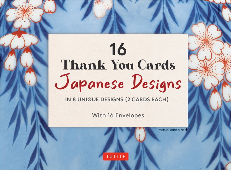 Tuttle Studio Japanese Design Thank You Cards Set (Blue, 16 Pack, 4.5 in x 3 in) 2f91l