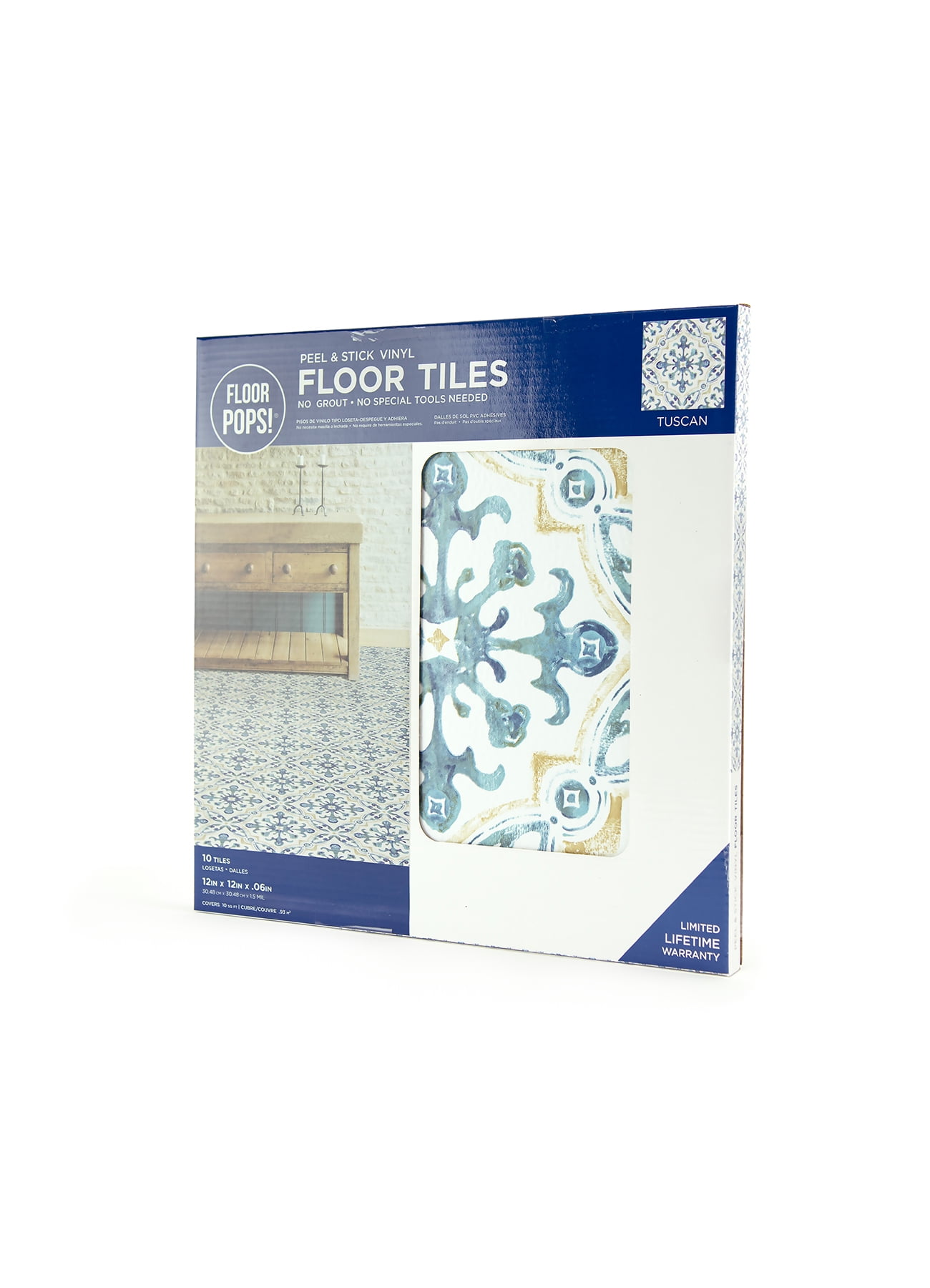 FloorPops! Tuscan Peel & Stick Vinyl Floor Tiles (Blue, 10 Pack) tt30r