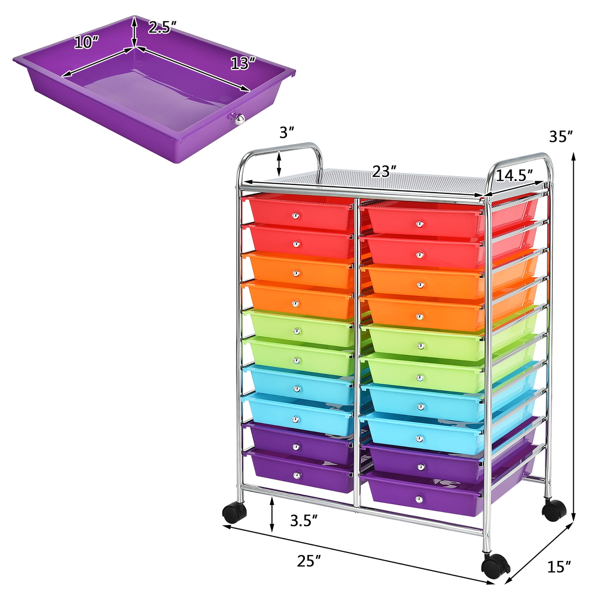 Costway 20 Drawer Rolling Storage Cart Organizer for Office Crafts and Tools (Multicolor, 20 Drawers) g1zft