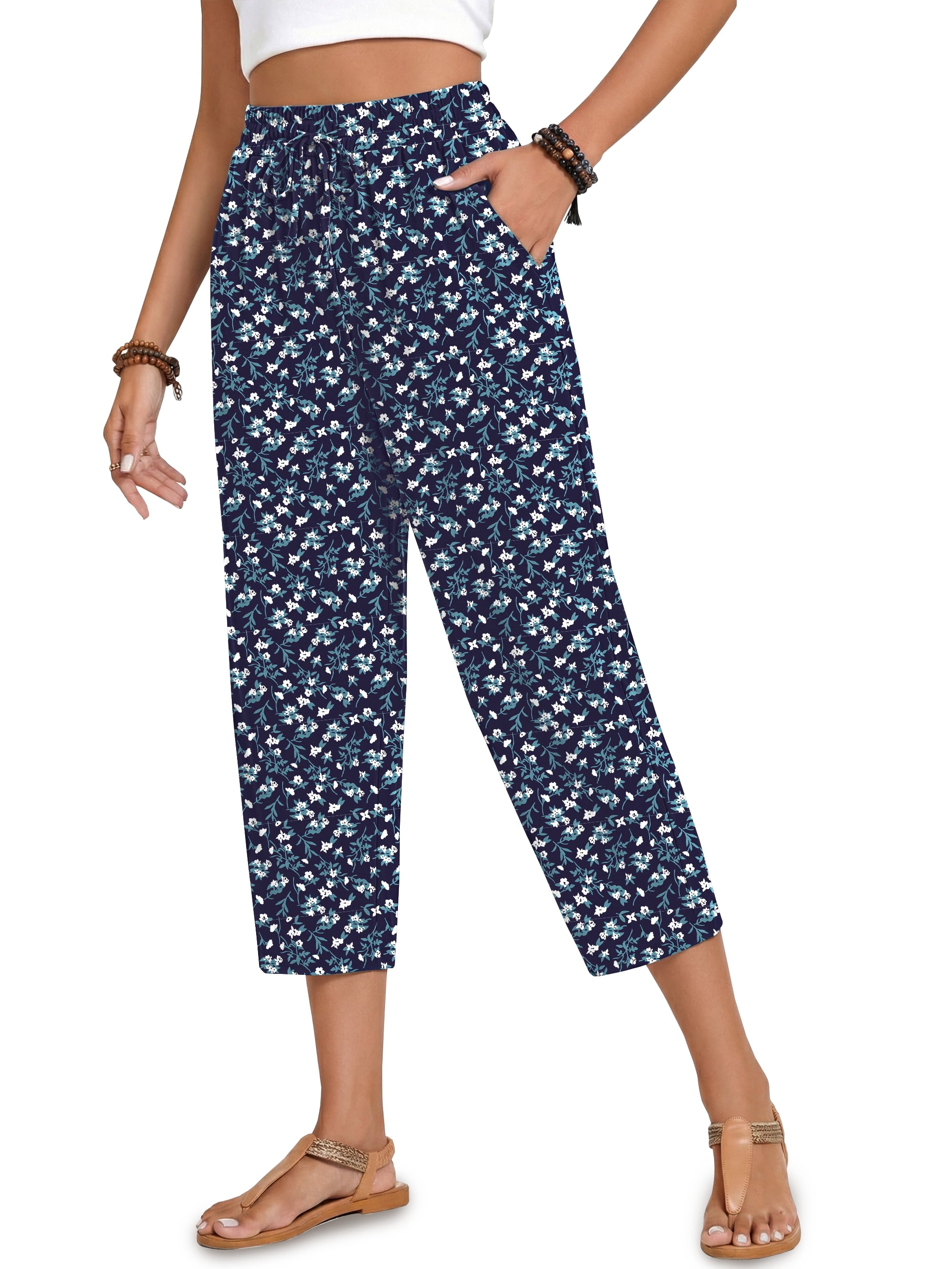 Fantaslook Womens Capri Pants Drawstring Palazzo Trousers with Pockets (Black, L) g6k8w