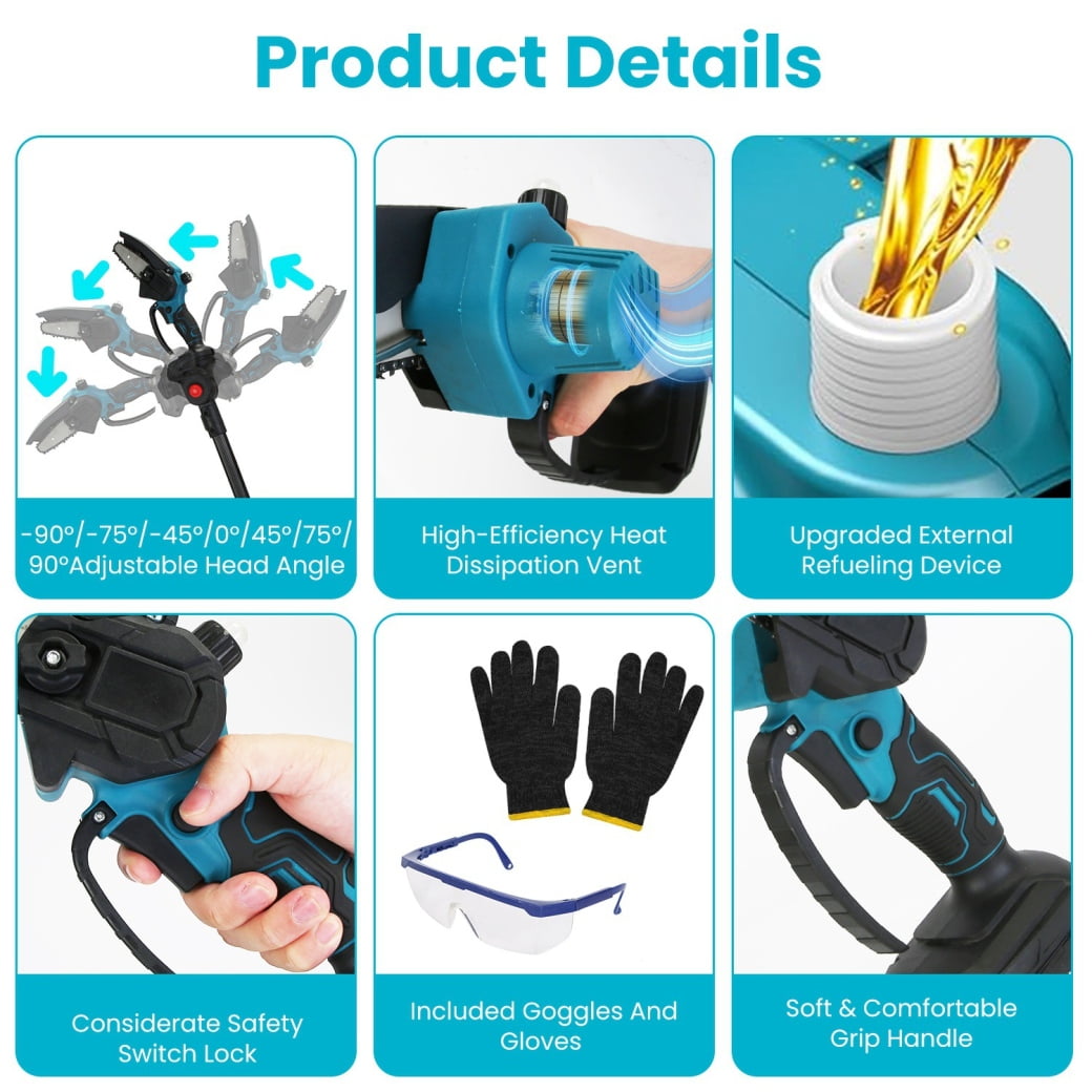Triple Tree 4-in-1 Electric Pole Pruning Shears and Chainsaw Set (Blue, 5.5 ft) 7dhsg