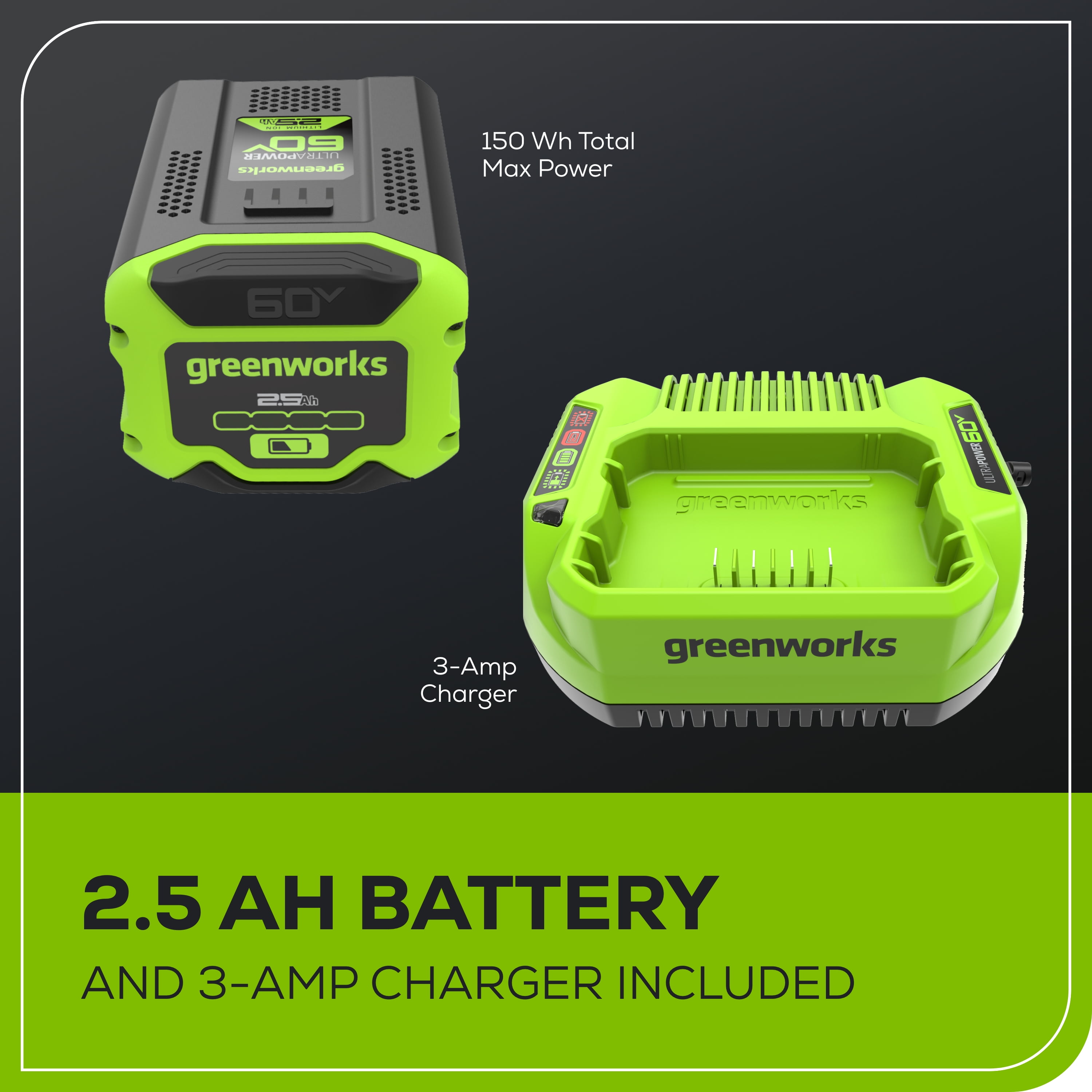 Greenworks 60V 16 in. Front Mount String Trimmer with 2.5Ah Battery and 3A Charger (Green, 16 in.) d05mu