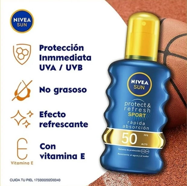 NIVEA SUN Protect & Refresh Sport Sunscreen Spray SPF 50+ (Clear, 6.76 fl oz) 0leko