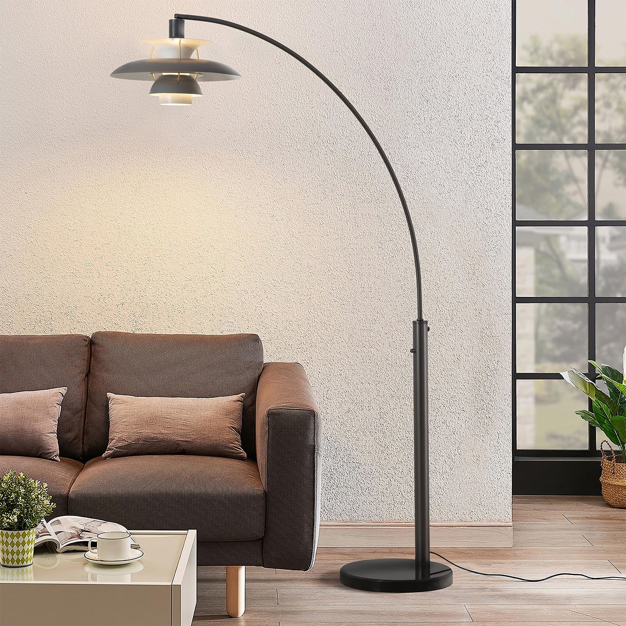 NOVA of California Palm Springs Arc Floor Lamp with Dimmer Switch (Gunmetal and Gray, 87 in) ibw5t