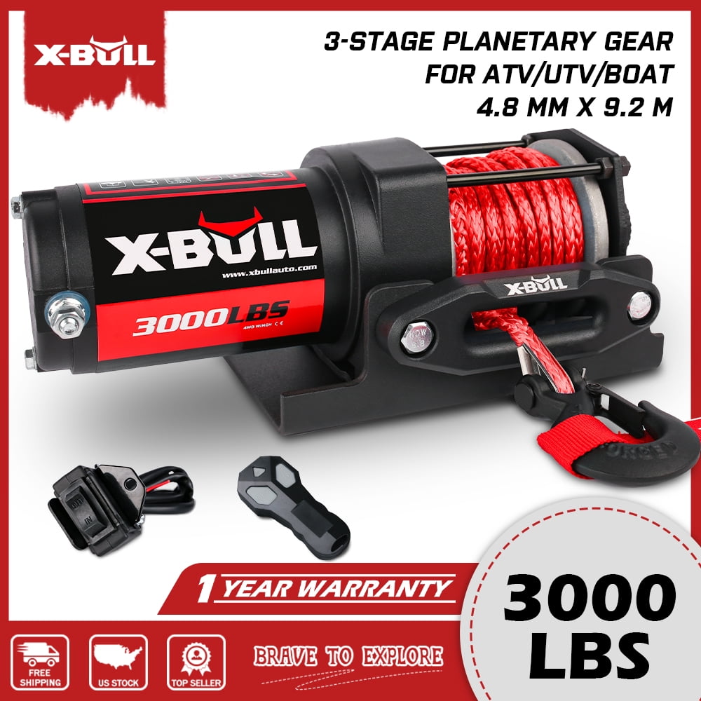 X-BULL Electric Winch 12V 3000 lb Synthetic Rope for ATV UTV Off-Road Recovery (3000 lb) fduv0