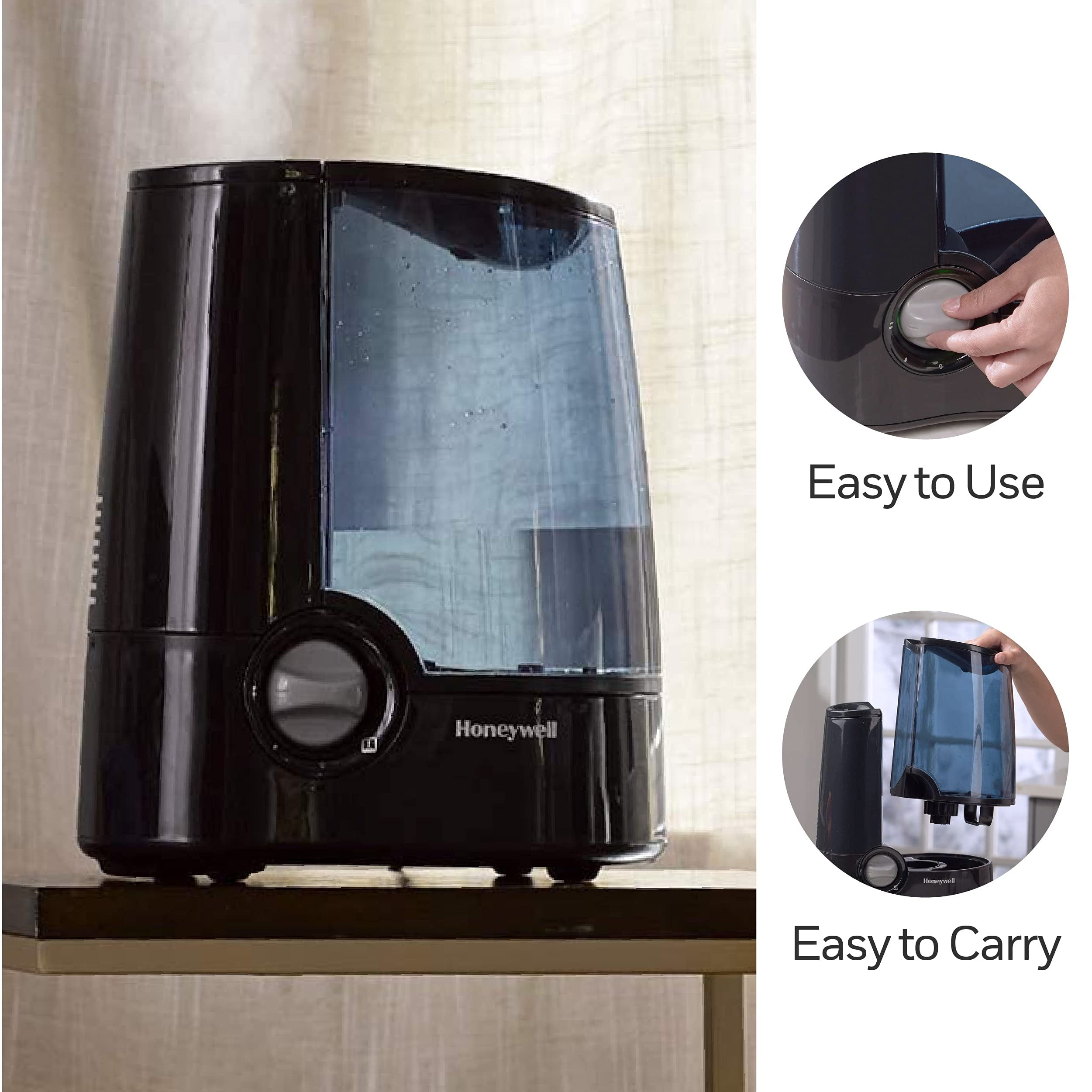 Honeywell Warm Mist Humidifier HWM705B (Filter Free, Quiet Operation, Black, 1 gal) 19mmj