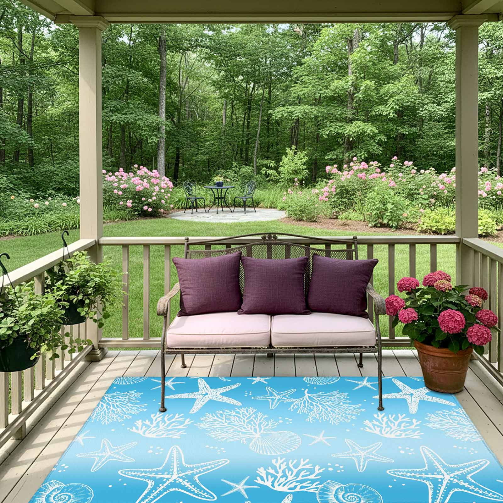 ERUNPONLY Coastal Outdoor Rug, Non-Slip Washable Area Carpet for Patio and Deck (Blue Ombre, 3 ft x 5 ft) 61tw2
