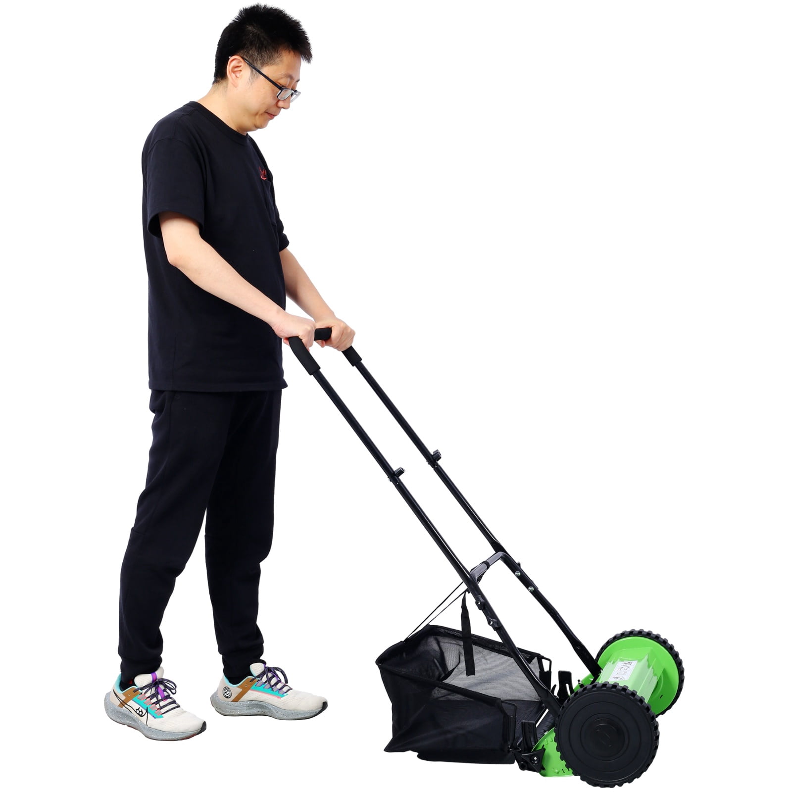 Deiokin 14-inch 5-Blade Push Reel Lawn Mower with Grass Catcher (Green, 14 in) lroo9
