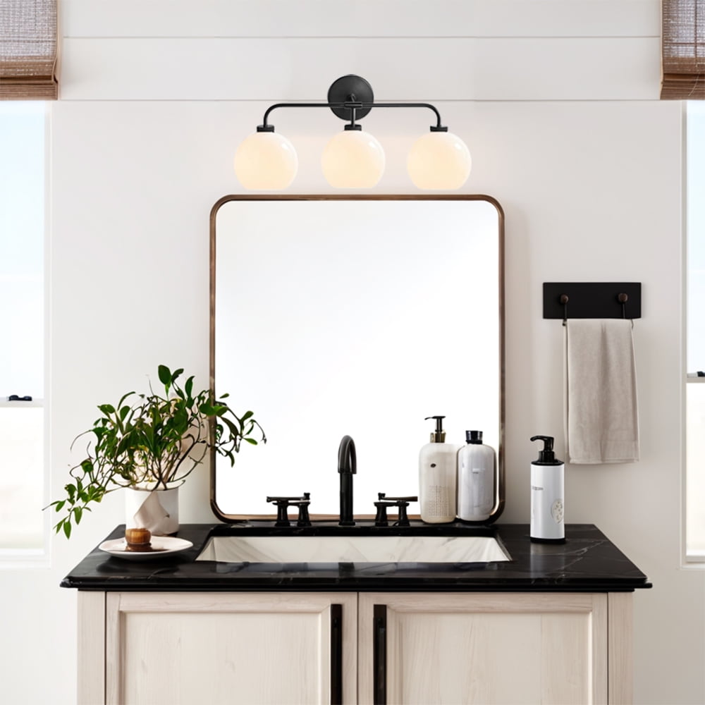 Modern Lighting Triple Globe Bathroom Vanity Sconce (Matte Black, 22 in) yalen