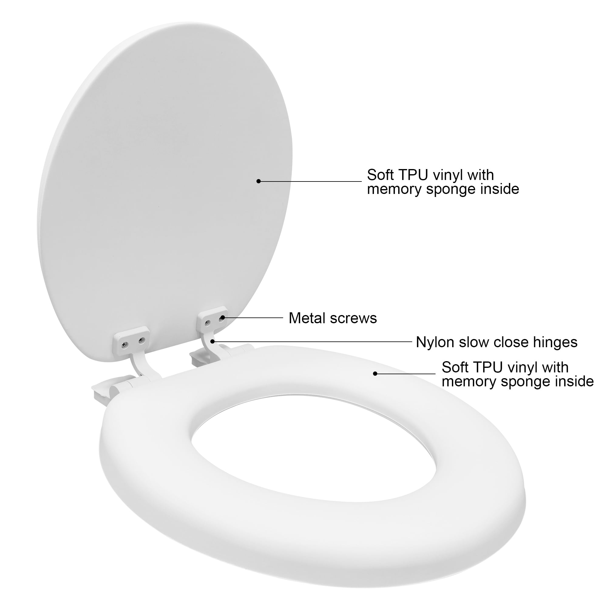 Mainstays Premium Soft Elongated Toilet Seat with Memory Foam and Quick-Release Hinges (White, 19 in, 2 Pack) iwcqn