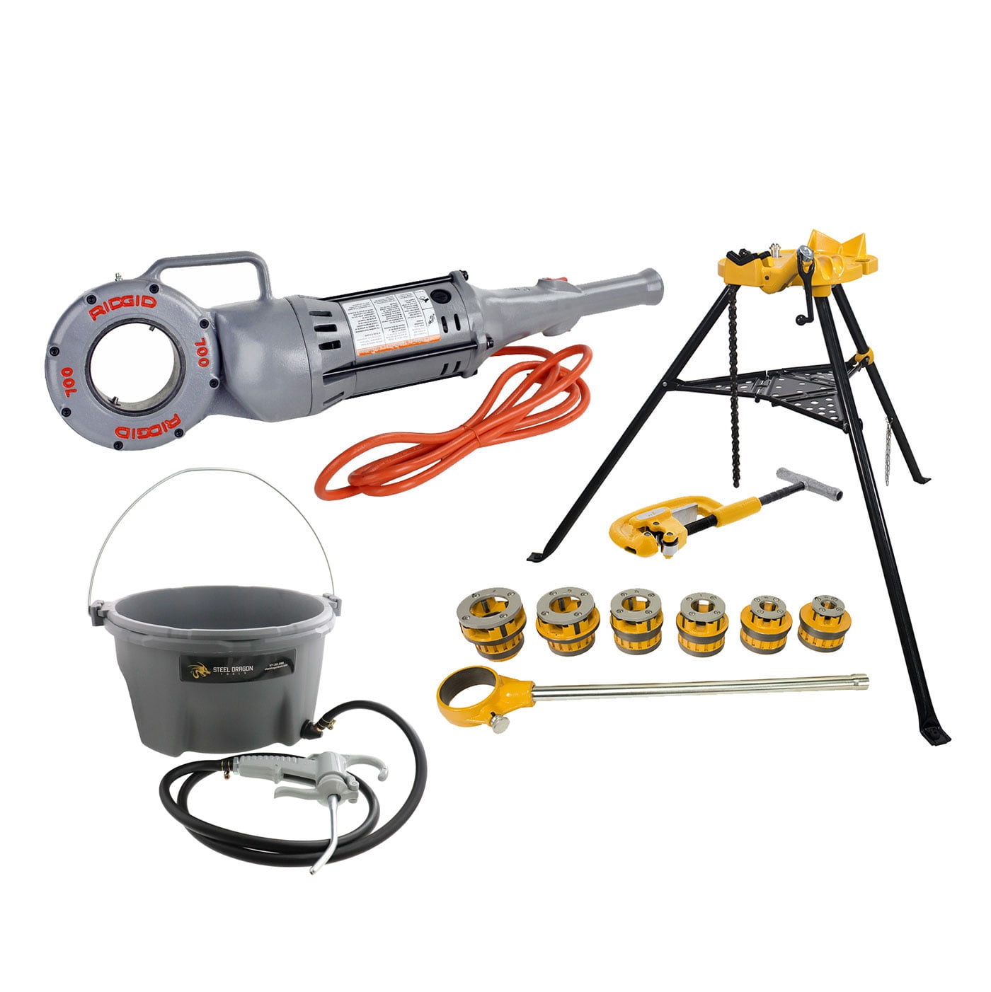 Steel Dragon Tools Power Drive Pipe Threader Set with 12R Threader, 2A Cutter, 460 Chain Vise, and 418 Oiler (1/8 in to 2 in) vritf