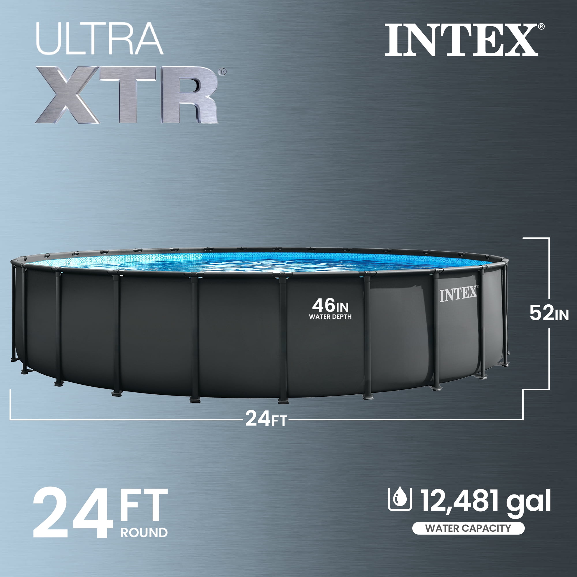 Intex Ultra XTR Round Frame Above Ground Swimming Pool Set with Pump and Ladder (Dark Gray, 24 ft x 52 in) g55hu