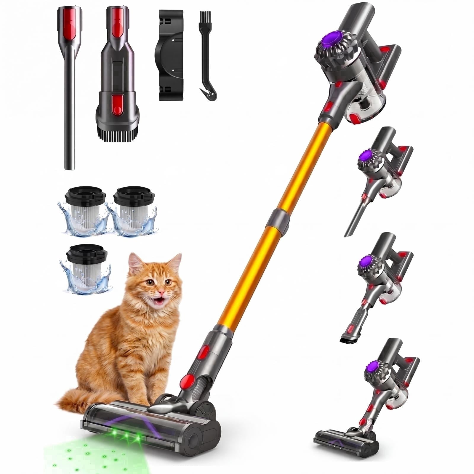 ARTSEA Cordless Stick Vacuum Cleaner, Powerful 40Kpa Suction for Pet Hair and Hardwood Floors (Gold, 3 lb) ez5zv