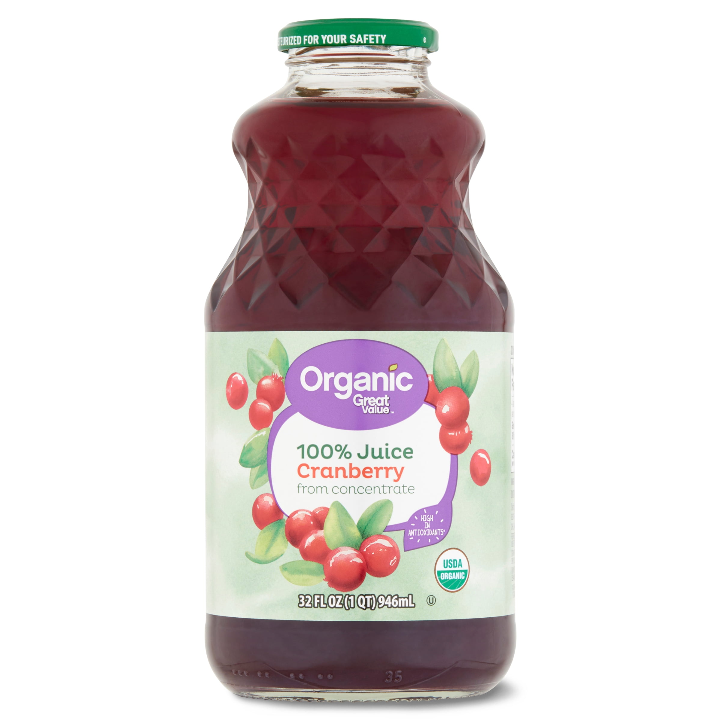Great Value Organic Cranberry Juice (100% Juice, 32 fl oz) 46wi2