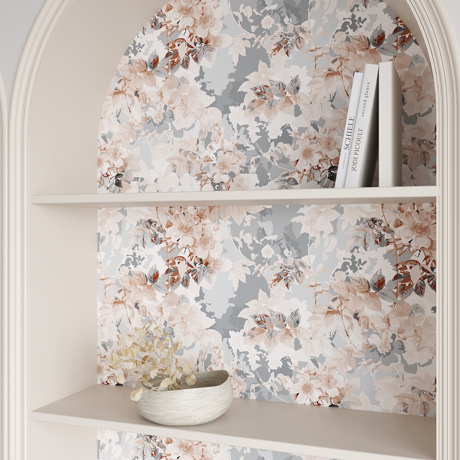VEELIKE Floral Peel and Stick Wallpaper Watercolor Flower Contact Paper for Bedroom and Nursery (Grey Pink, 17.7 in x 118 in) znykk