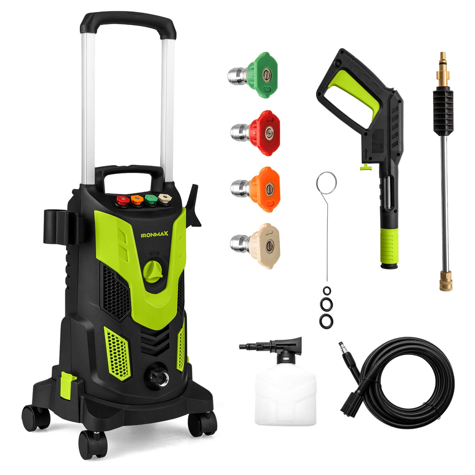 Costway Electric Pressure Washer with 4 Quick-Connect Nozzles and Lockable Wheels (Green, 2300 PSI) nhgyy