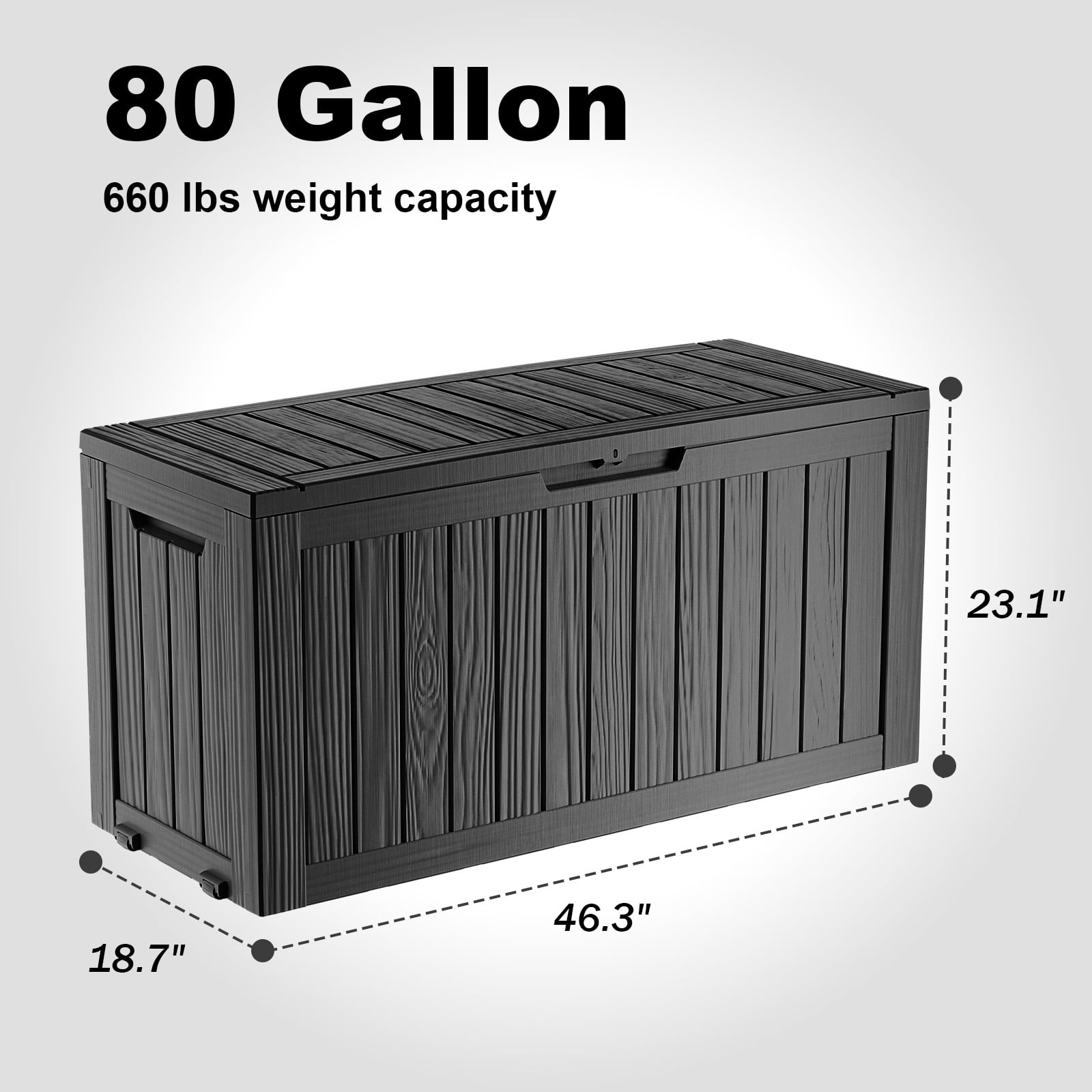 Easy Up 80 Gallon Resin Deck Box, Lockable Outdoor Patio Storage for Garden Tools and Furniture (Black, 46.3 in x 18.7 in x 23.2 in) lgj7n