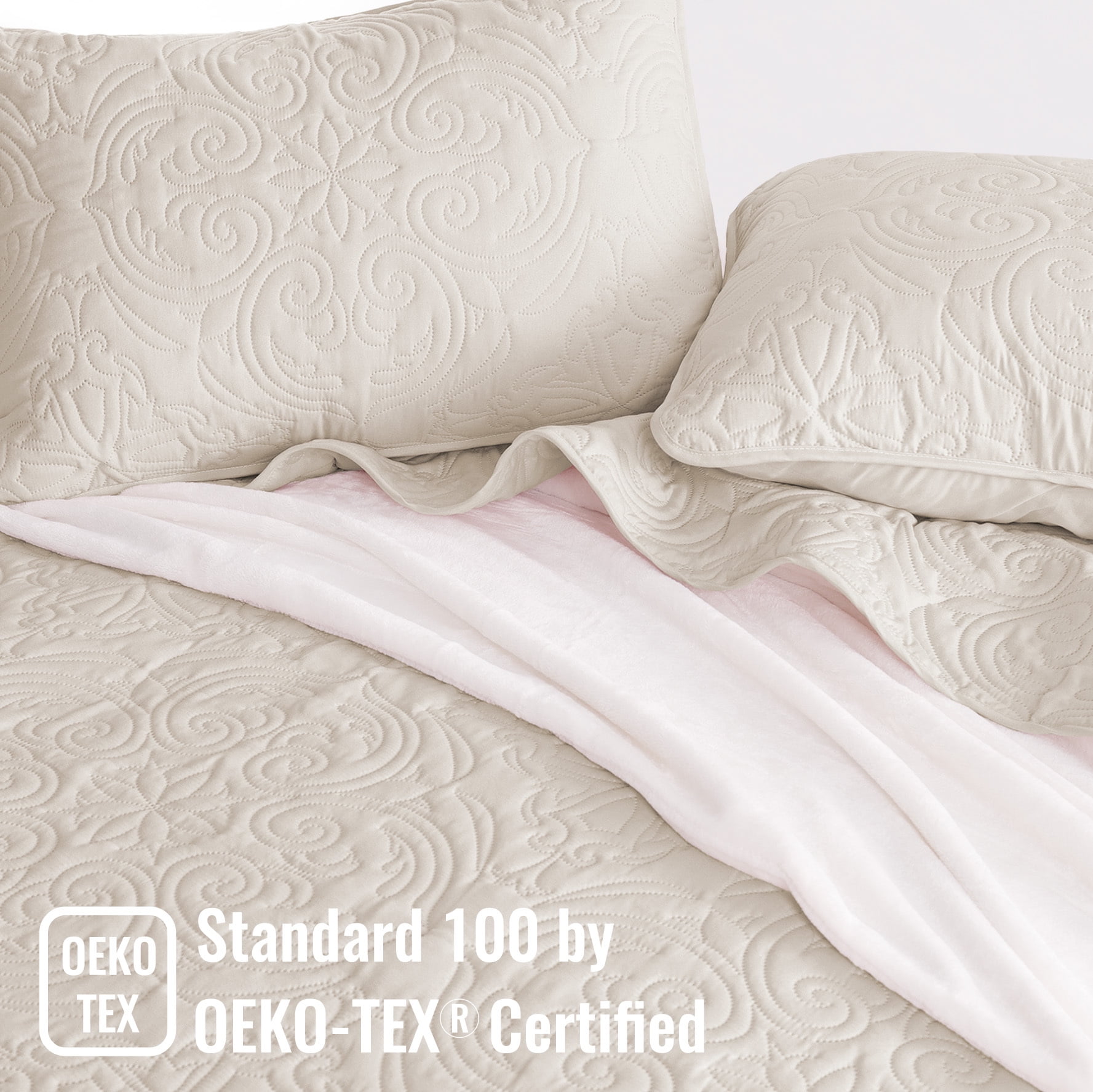 Exclusivo Mezcla Queen Quilt Bedding Set, Lightweight Vintage Embossed Bedspread with Pillow Shams (Beige, 96 in x 90 in) kfkcc