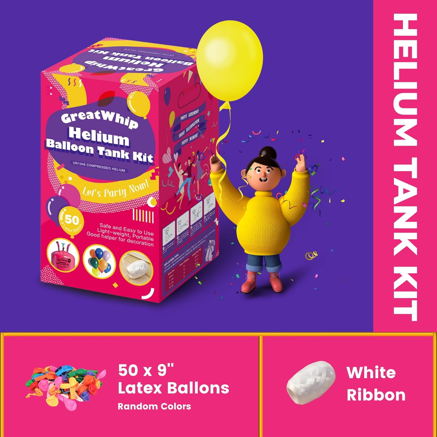 GreatWhip Helium Tank for Party Balloons (50 Latex Balloon Capacity, 13 L) f4t36