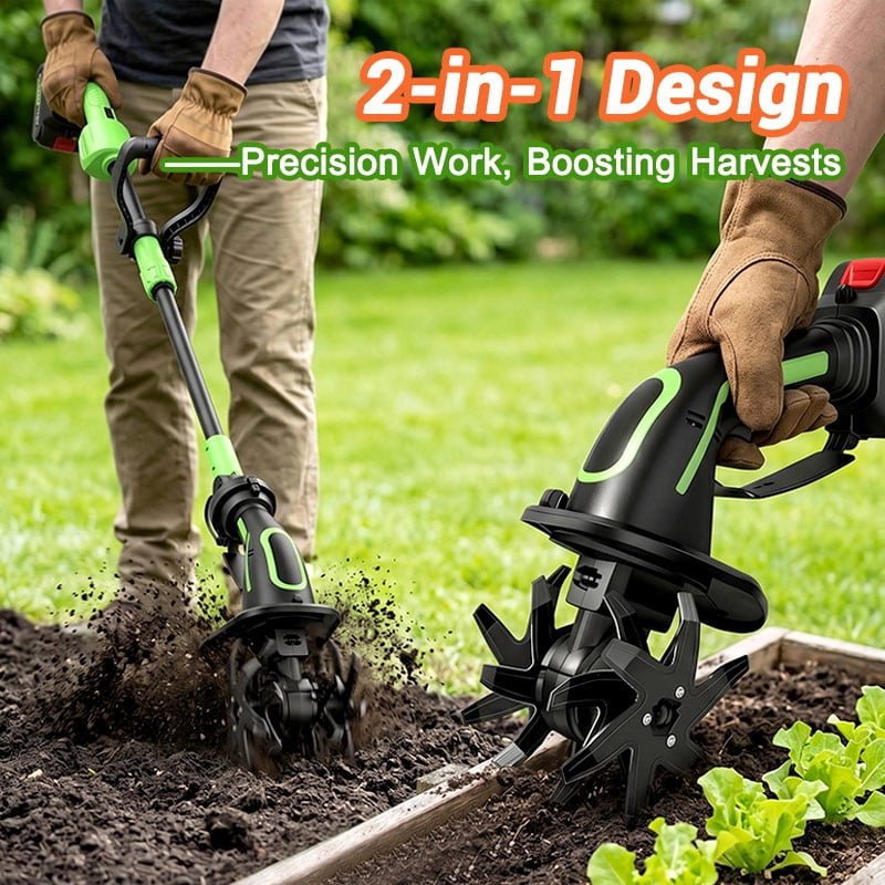 iToolMax 24V Cordless Electric Tiller Cultivator, Lightweight Garden Soil Tiller with Extension Rod, 2 Batteries & Charger (4 in Width, 51 in Length) pt2v9