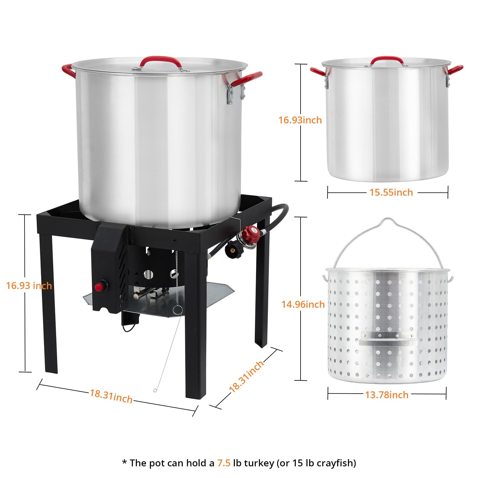 Roromall 100 QT Seafood Boil Pot and Propane Burner Set (Silver, 100 QT) q4hup