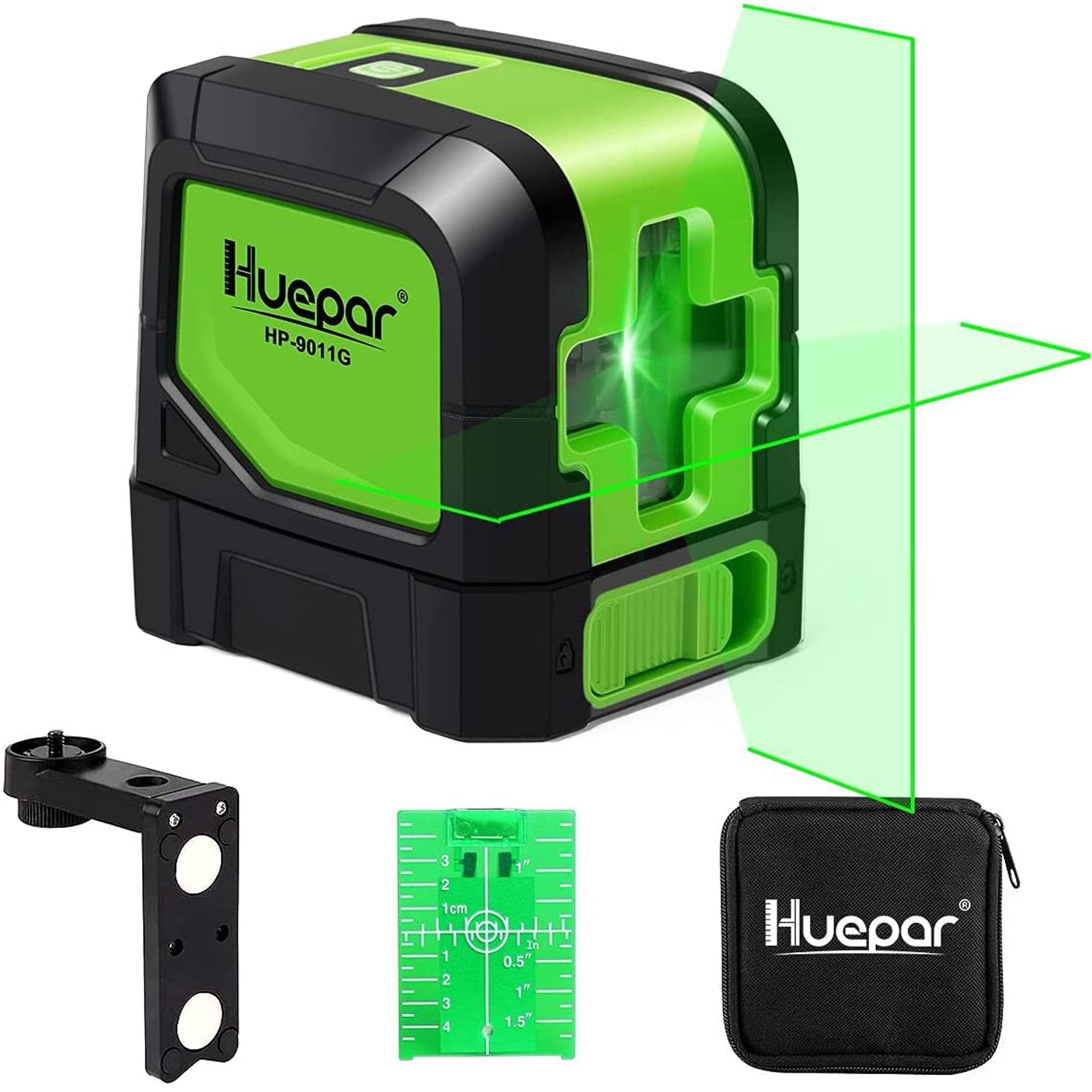 Huepar Cross Line Laser Level Green Beam Self-Leveling Tool with 360° Magnetic Pivoting Base (Green, 85 ft) knfpp