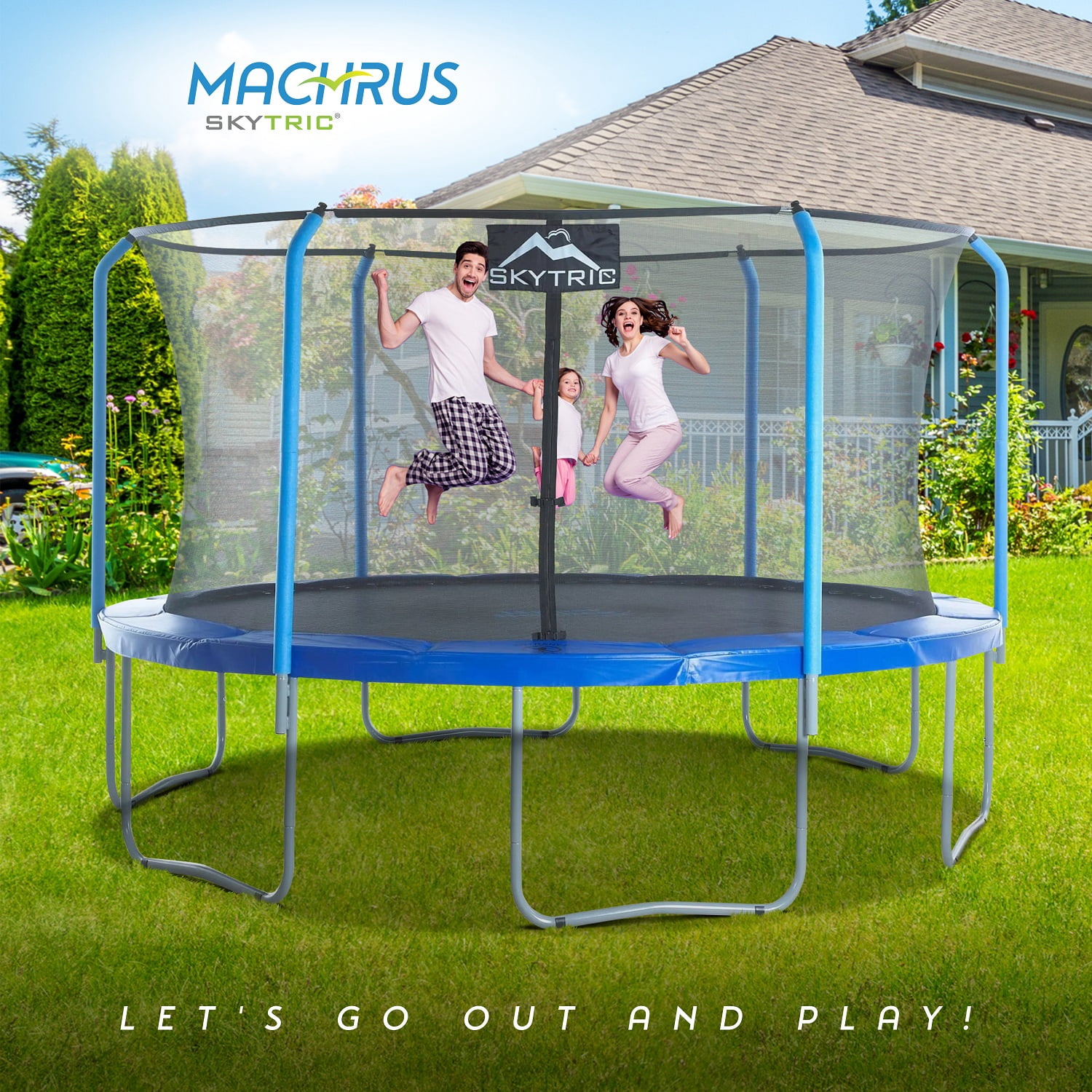 Upper Bounce Machrus Skytric 15 ft Round Trampoline with Safety Enclosure (Blue, 15 ft) iw85a