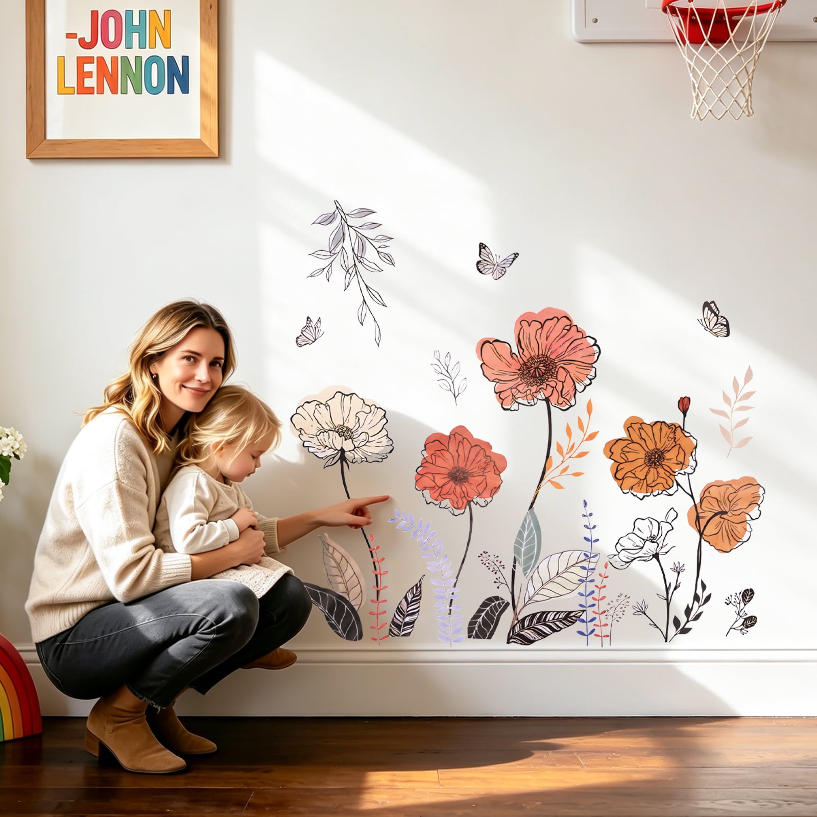 Jimin Boho Wildflower Wall Decals, Peel and Stick Floral Grass Art for Living Room Bedroom (Multicolor, 47.2 in x 15.7 in) 33i7p