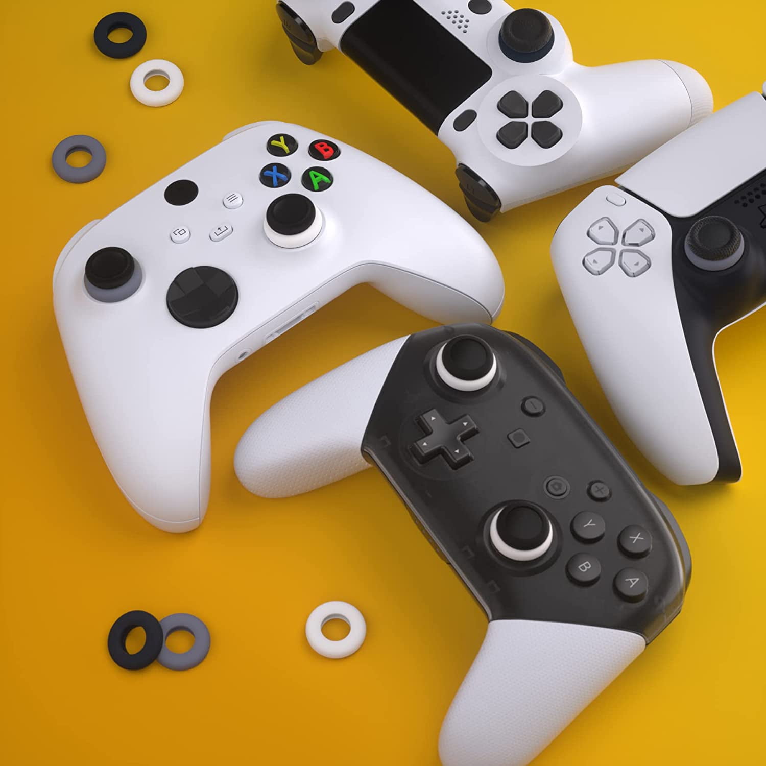 PlayVital Silicone Aim Assist Precision Rings for Gaming Controllers (Gray, Black, White, 6 Pack) 325km