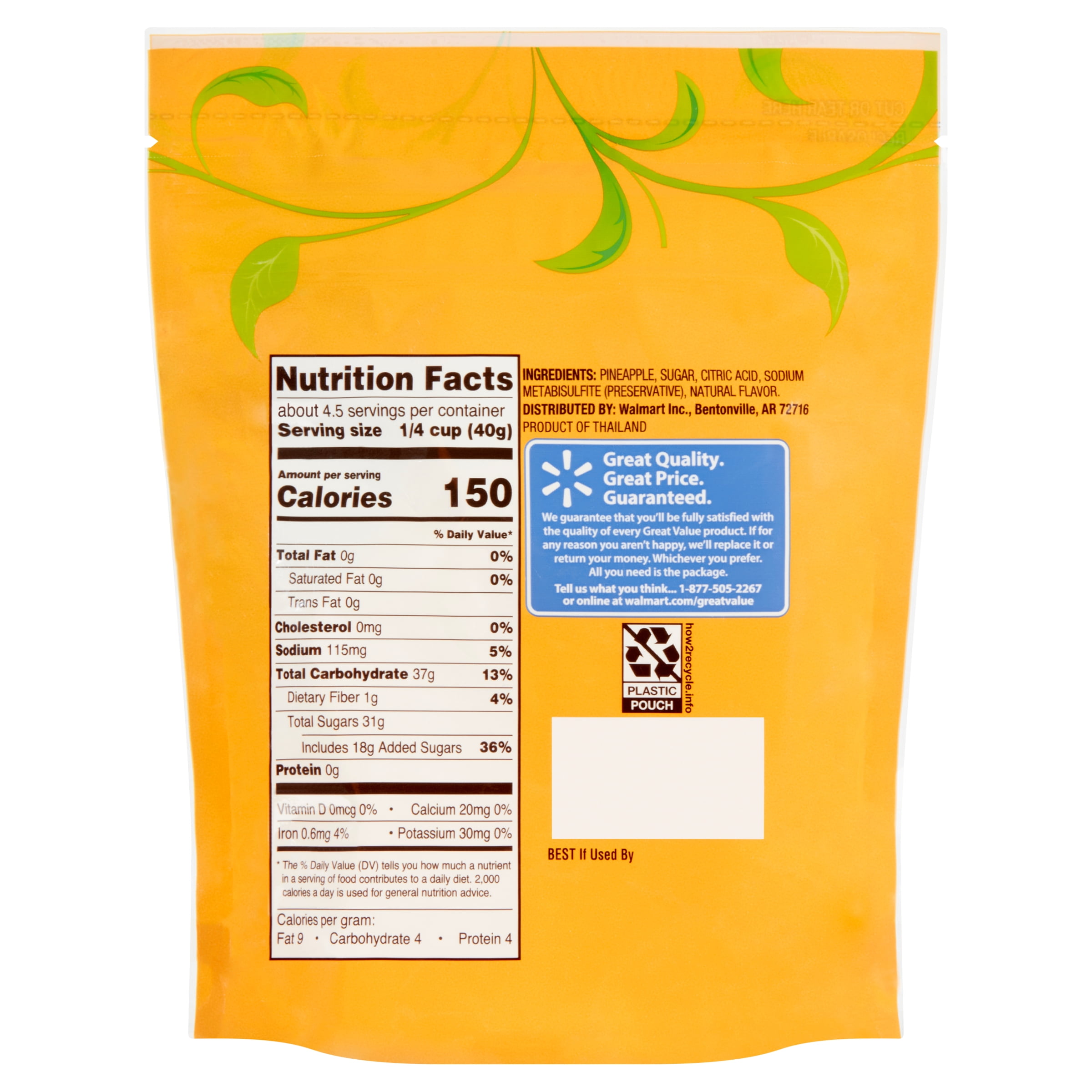 Great Value Sweetened Dried Pineapple Chunks (6 oz) 1e23j