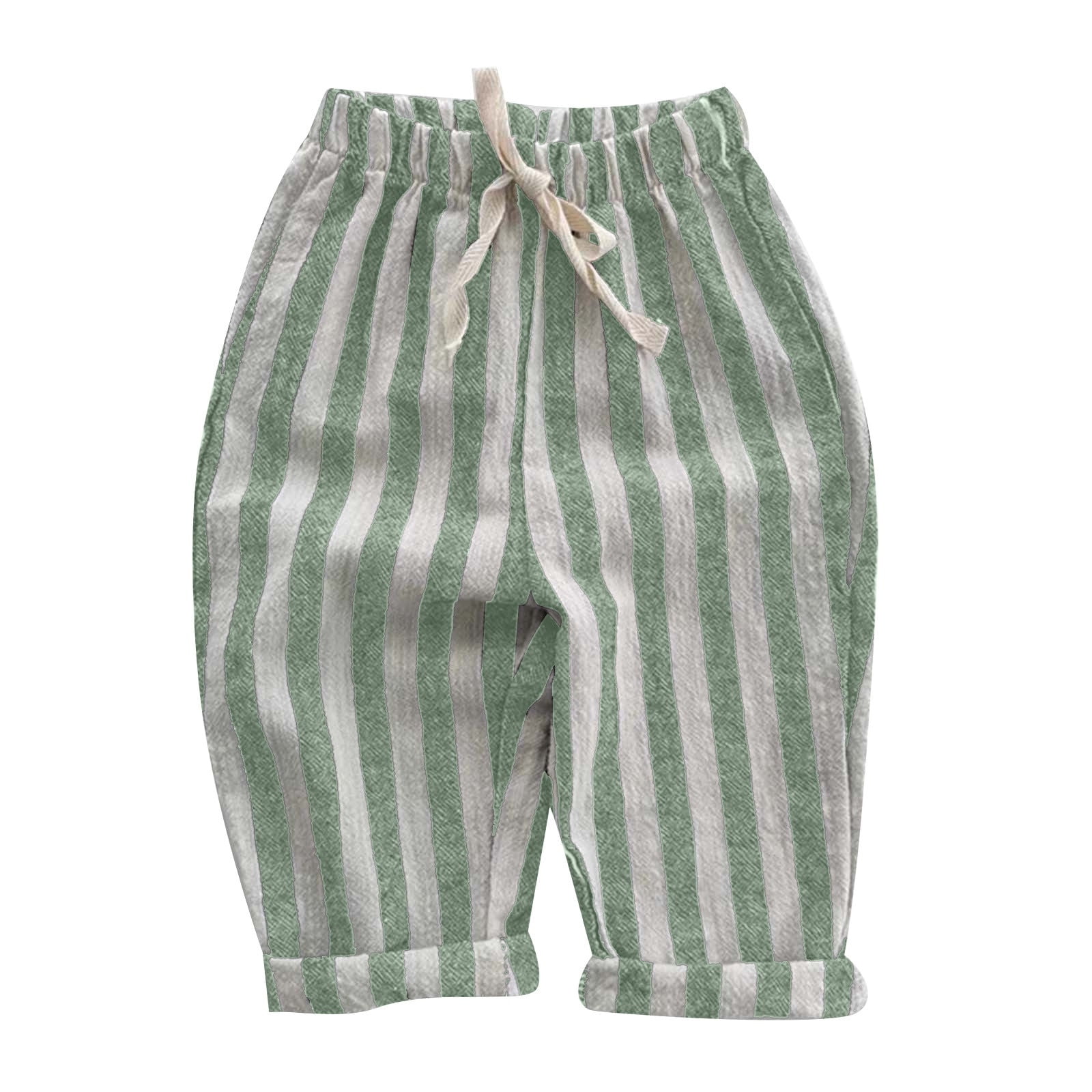 Vrotazzy Toddler Linen Blend Striped Pants Breathable Casual Trousers (Striped, 5-6 Years) c9ylo