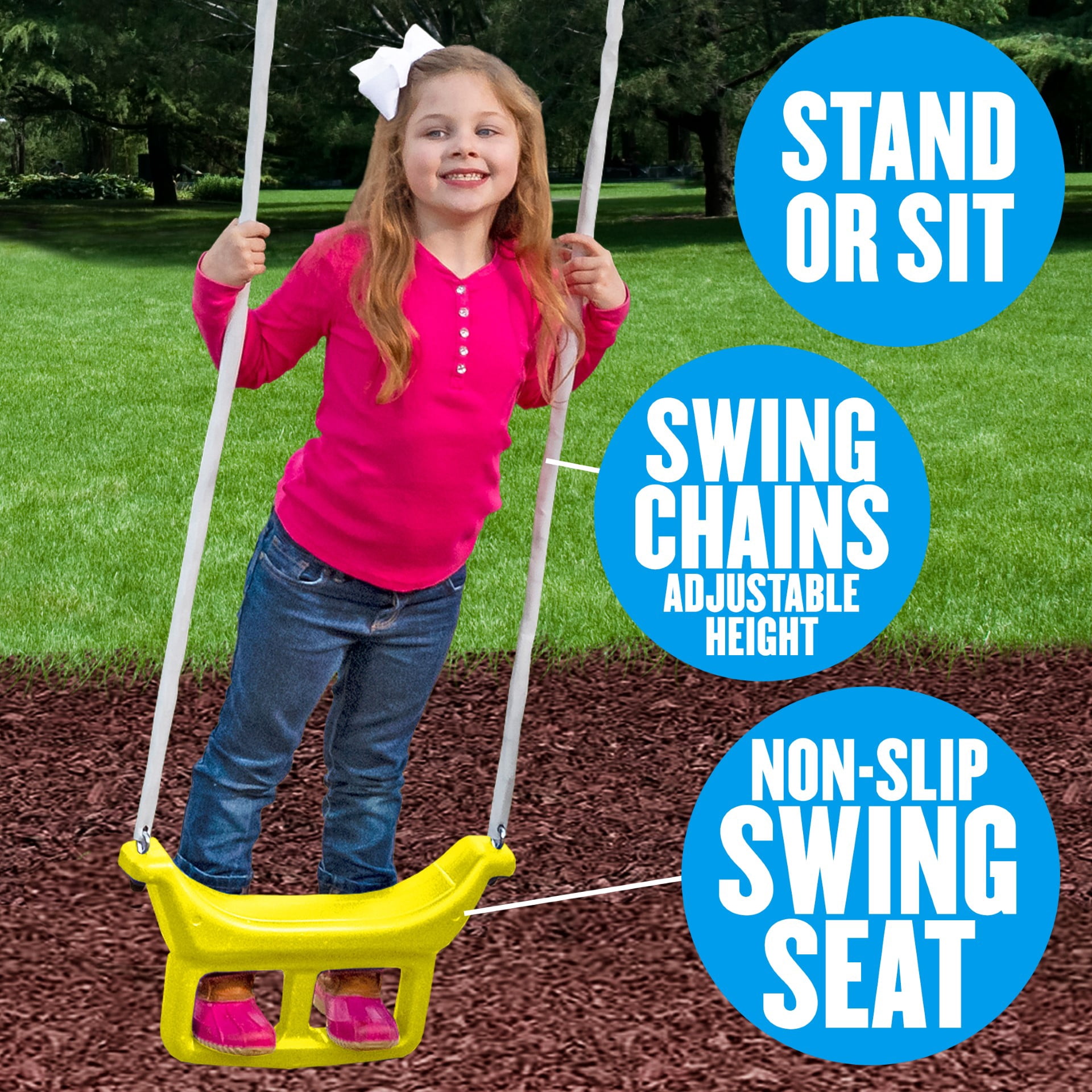XDP Recreation Rising Sun Metal Swing Set with Slide, Seesaw, and Glider (Yellow, 10-Child Capacity) 1zow3