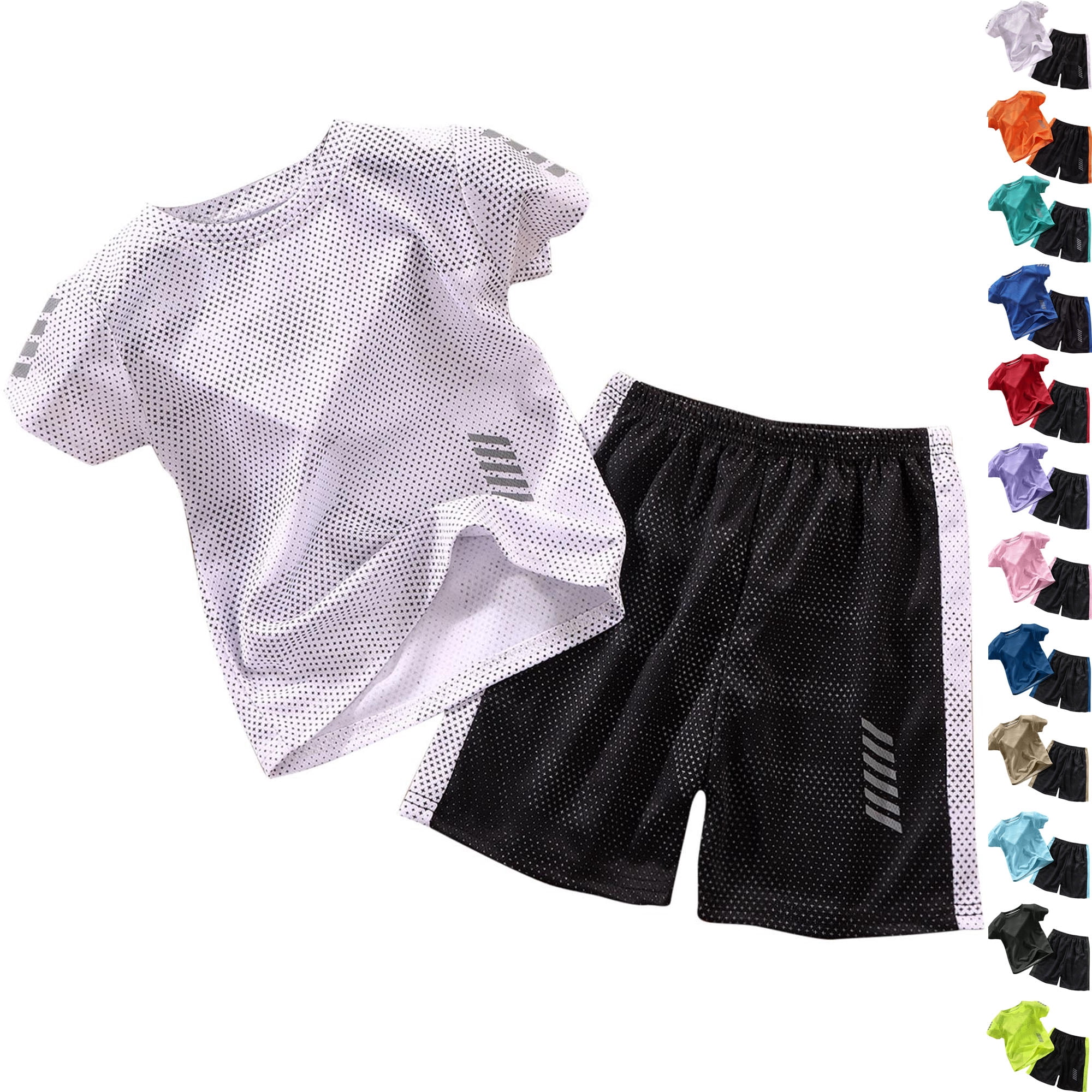 Vibrex Boys Athletic 2-Piece Summer Outfit Set with Graphic Tee and Basketball Shorts (White, 10 in) me2up