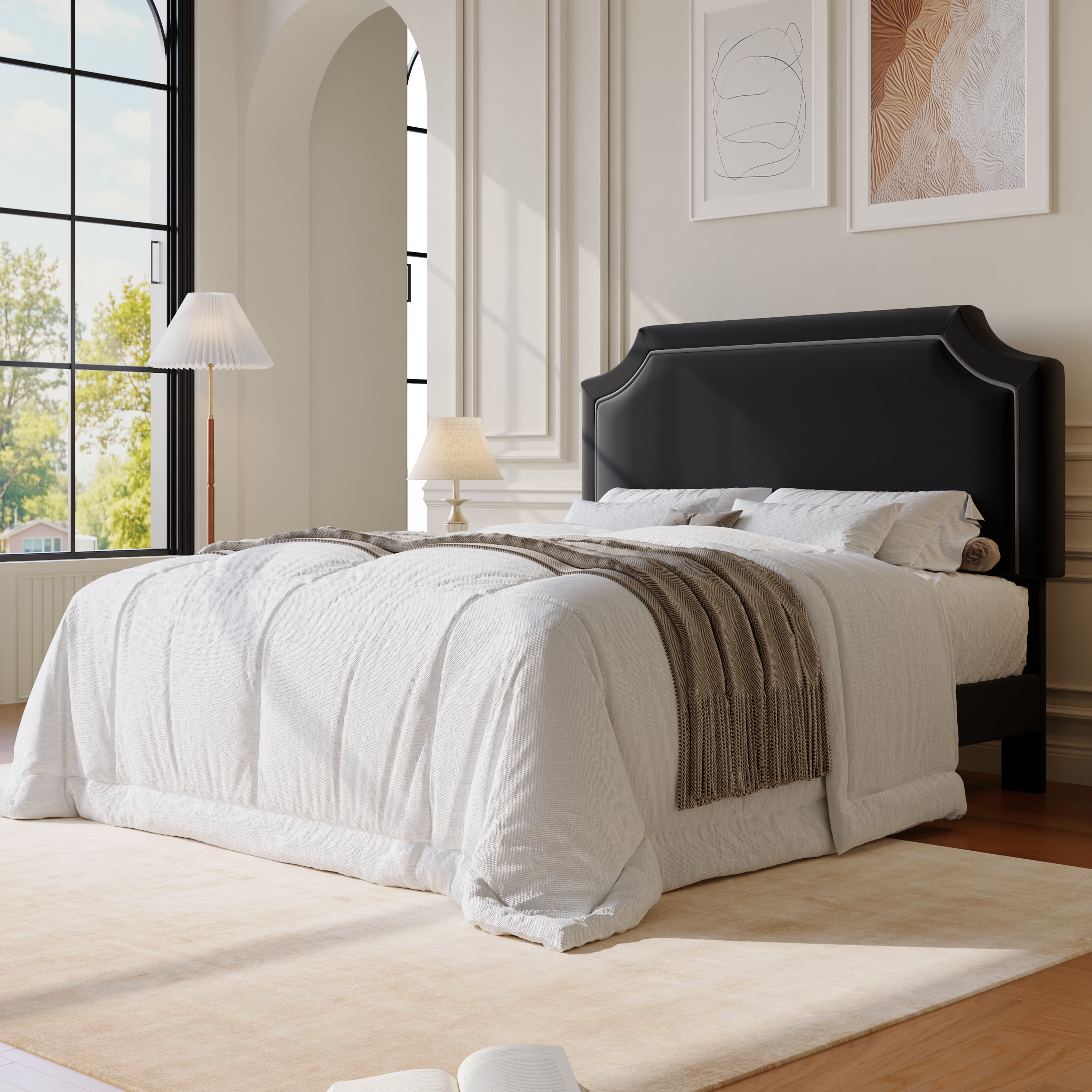 Amolife Full Bed Frame, Upholstered Platform Bed with Adjustable Headboard, Heavy-Duty Noise-Free Support (Black, Full) s08zu
