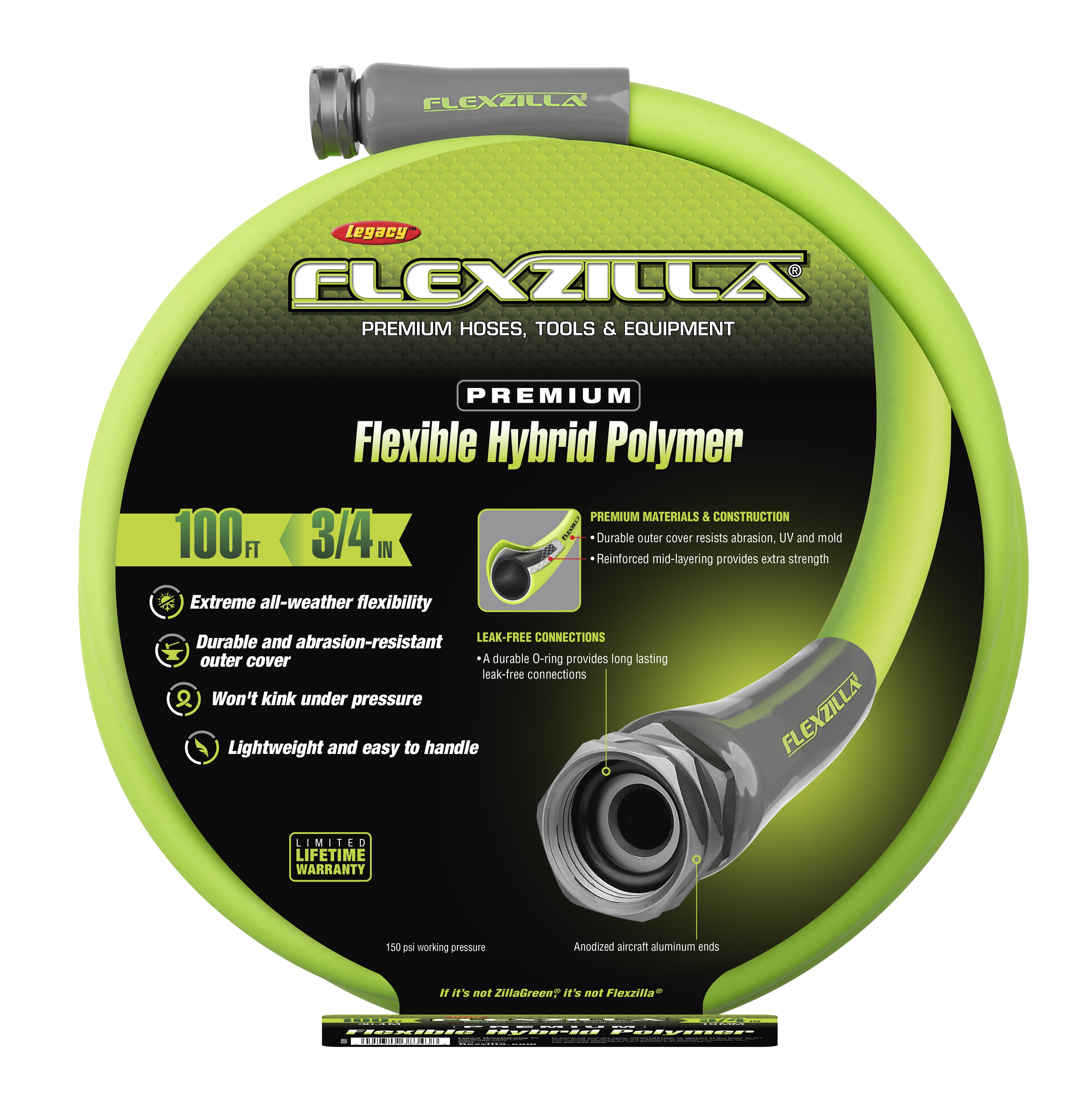 Flexzilla Garden Hose, Heavy-Duty All-Weather Flexible Water Hose (ZillaGreen, 0.75 in x 100 ft) idfri