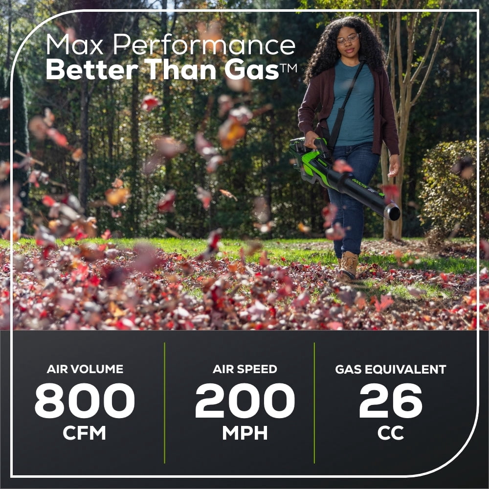 Greenworks 80V Cordless Leaf Blower with 4Ah Battery and Charger (800 CFM, 200 MPH, 10 lb) yc7q7