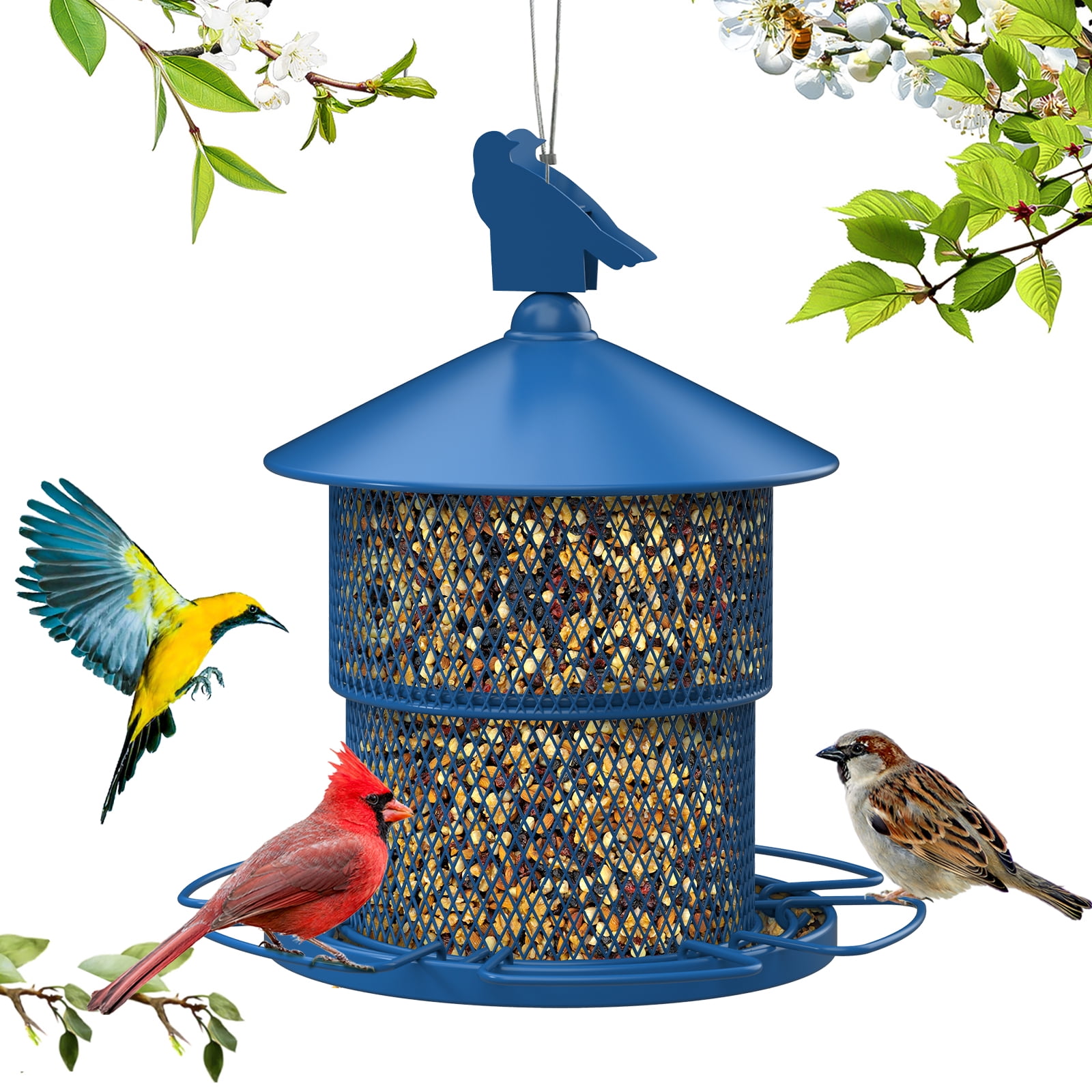 Digipettor Metal Wild Bird Feeder, Squirrel-Proof Hanging Seed Feeder for Garden and Yard (Blue, 4 lb) oarpn