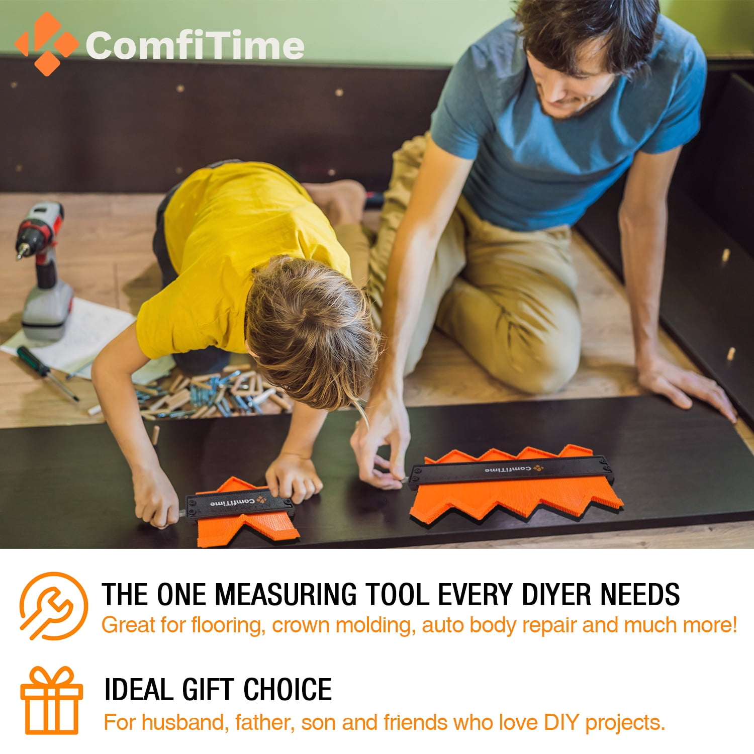 ComfiTime Contour Gauge Profile Tool with Lock (2-Pack, 10 in and 5 in, Orange) icunf