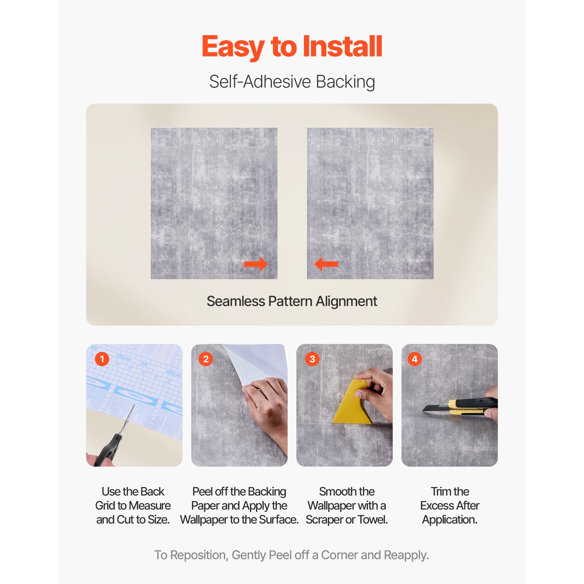 KFFKFF Peel and Stick Wallpaper, Waterproof Self-Adhesive Vinyl Contact Paper for Home Decor (Grey, 15.7 in x 590.5 in) mnpl7