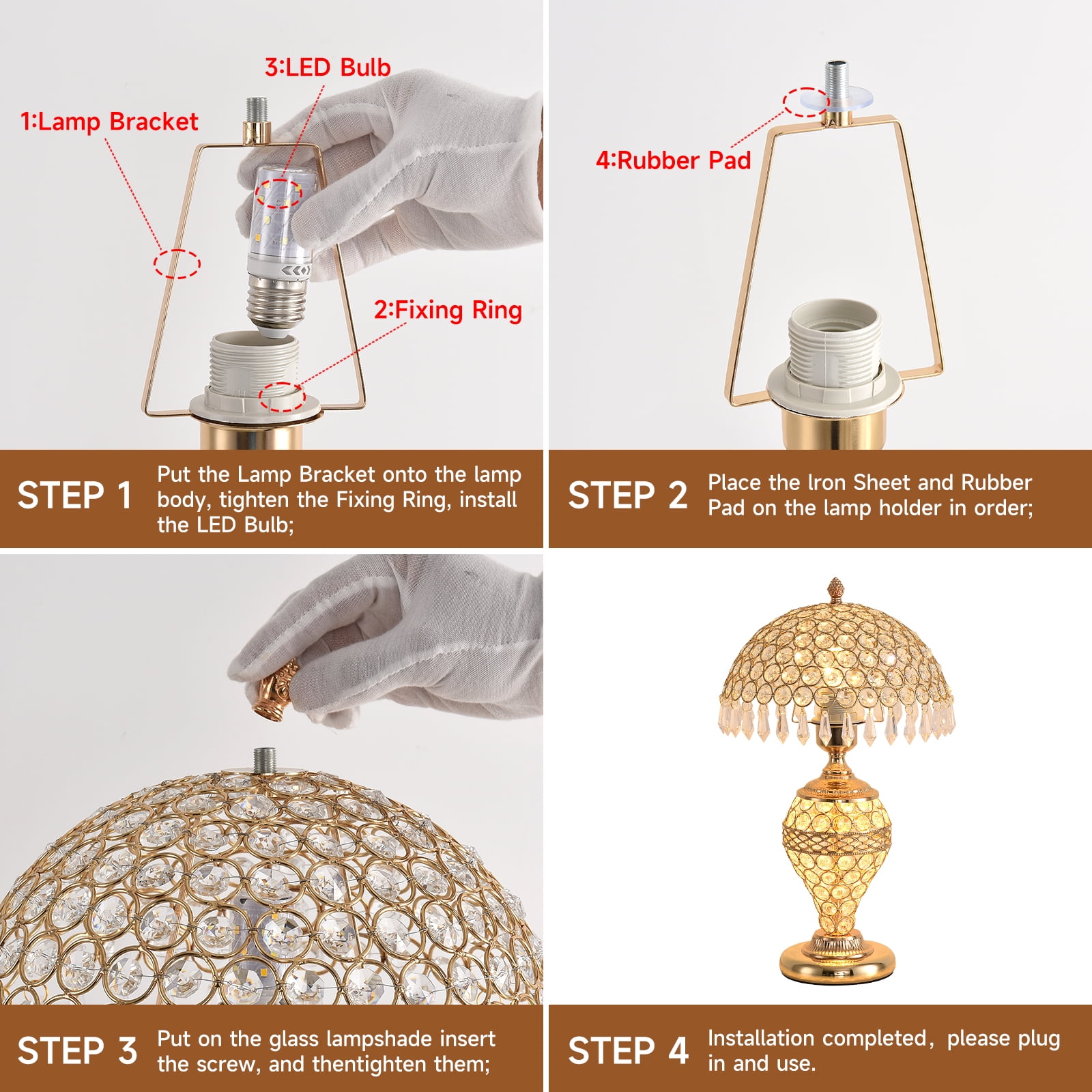 xiaojuande Crystal Table Lamp Modern LED Bedside Light with 3-Level Dimming (Silver, 9.8 in) 3v253
