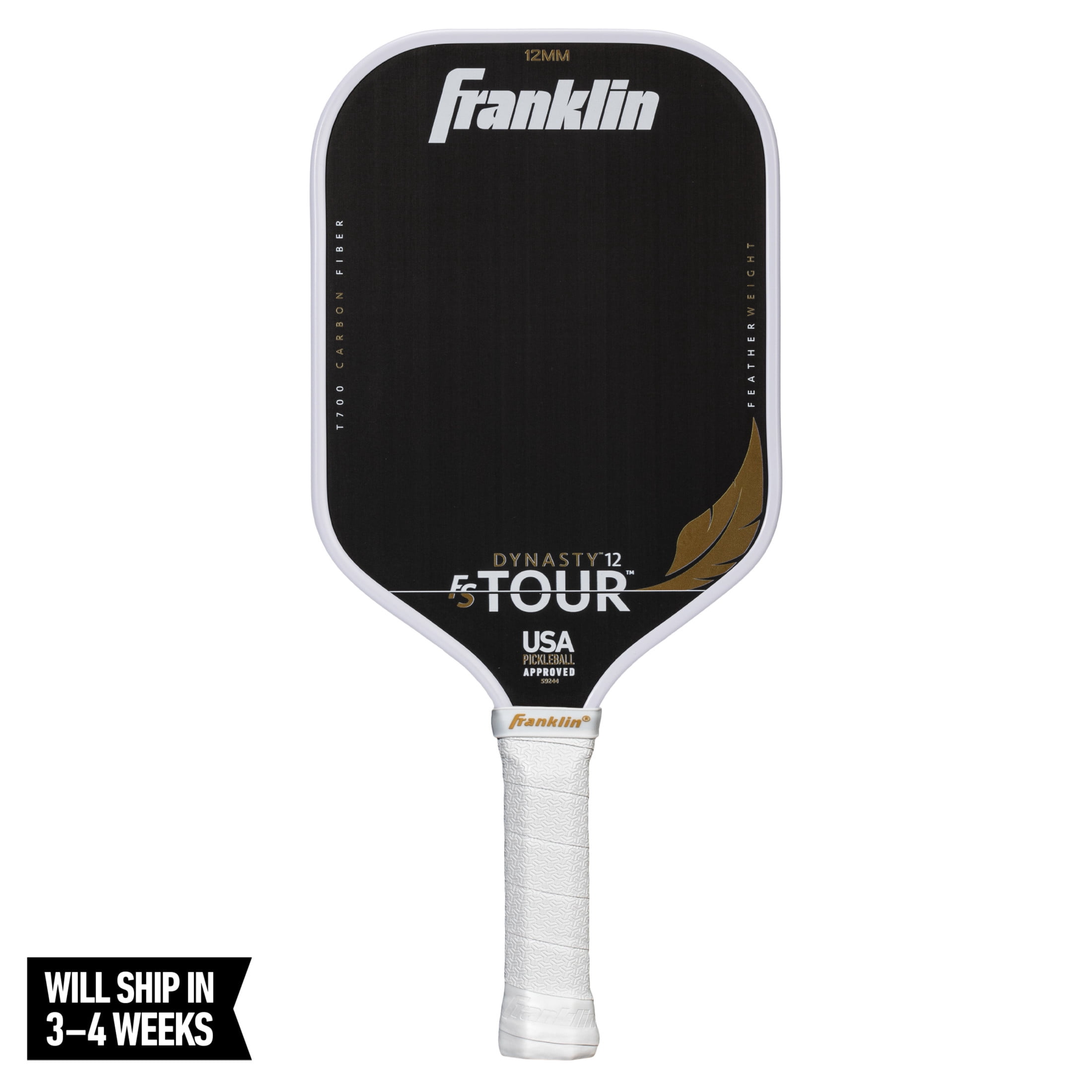 Franklin Sports Pro Pickleball Paddle FS Tour Featherweight Series Raw Carbon Fiber Surface (White, 7.6 oz) 2d8p7