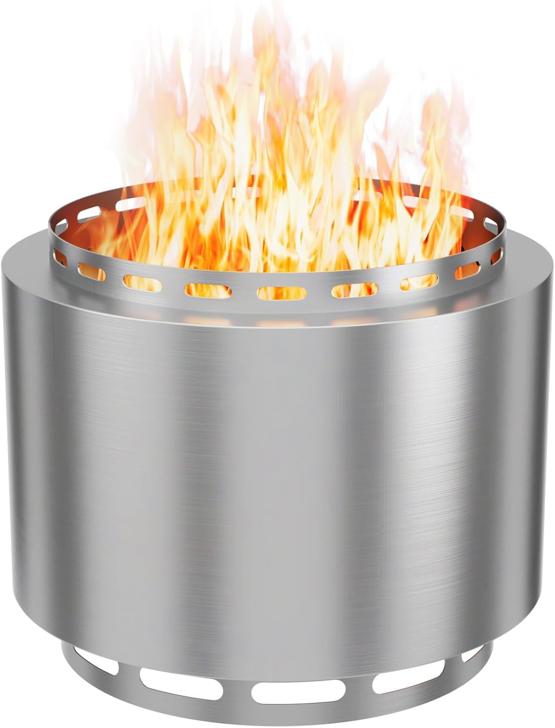 Kullavik 19 Inch Outdoor Smokeless Fire Pit, Portable Stainless Steel Wood Burning Firepit with Weather Resistant Cover (Silver, 19 in) 1csj3
