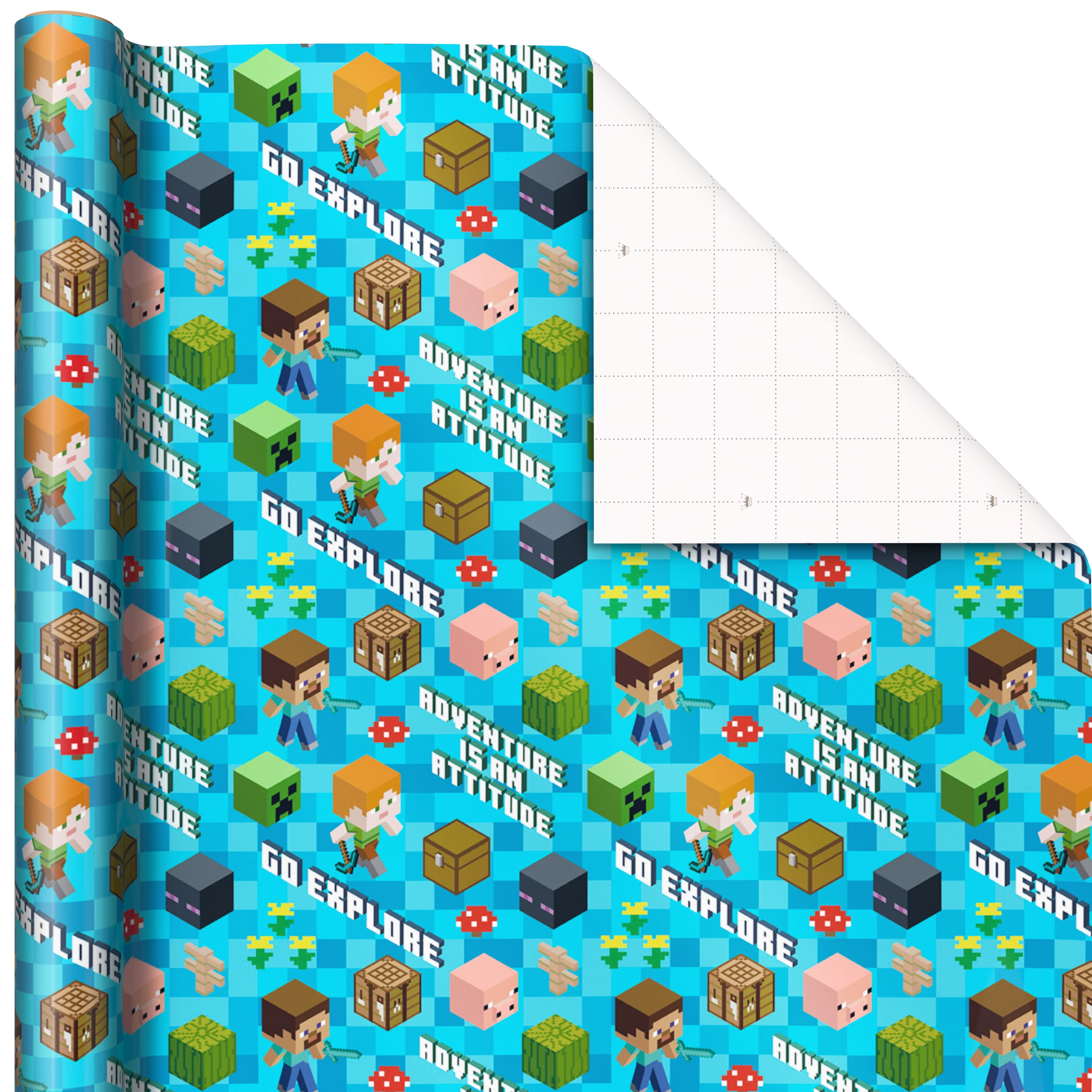 Hallmark Minecraft Adventure Gift Wrapping Paper (Blue, 20 sq. ft.) uq1i8