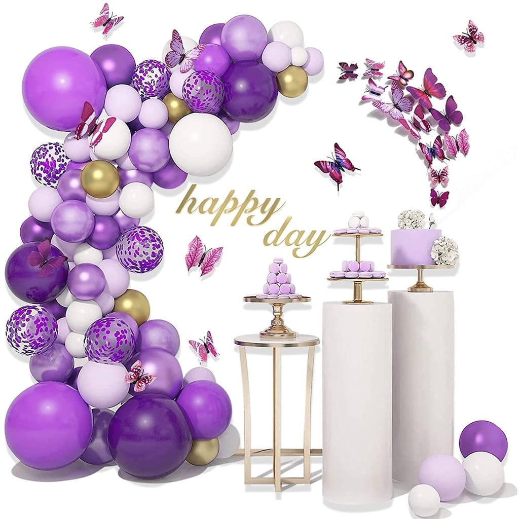 CCOCC Purple Balloon Garland Arch Kit with Paper Butterflies (White and Purple, 1 Pack) 4cb9x