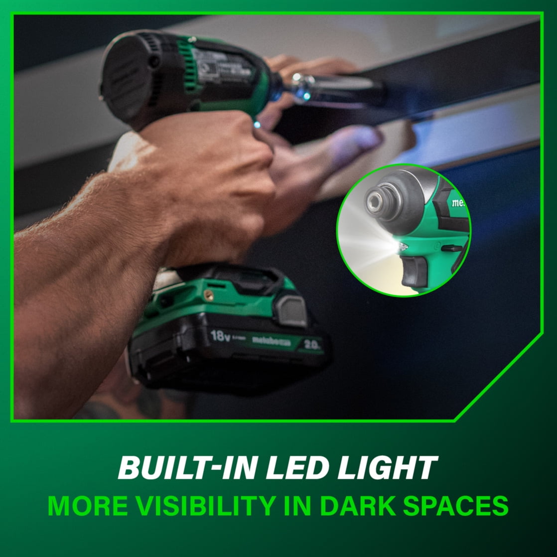 Metabo HPT 18V Cordless Impact Driver Kit, Brushless Motor, Variable Speed (Green, 1/4-In Chuck) bpxpi