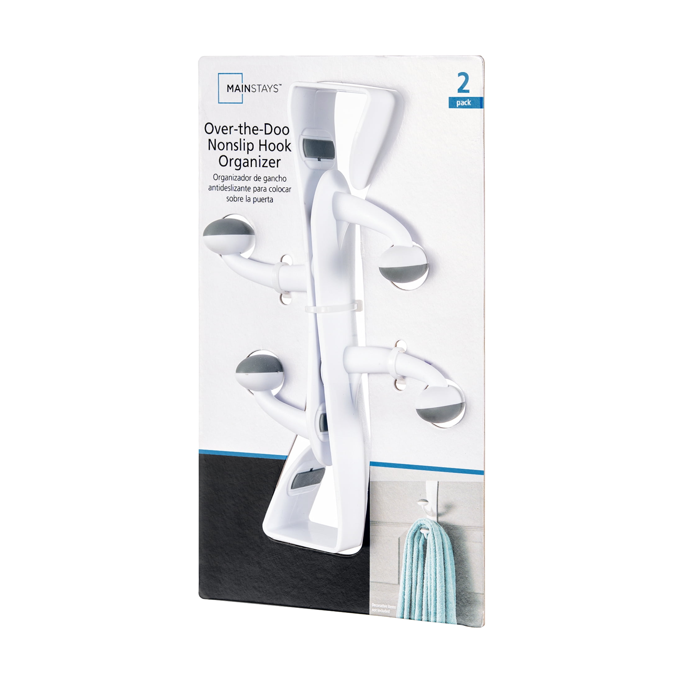Mainstays Over the Door Rubber Grip Hooks for Closet and Bathroom Storage (White, 2 Pack) l9uys
