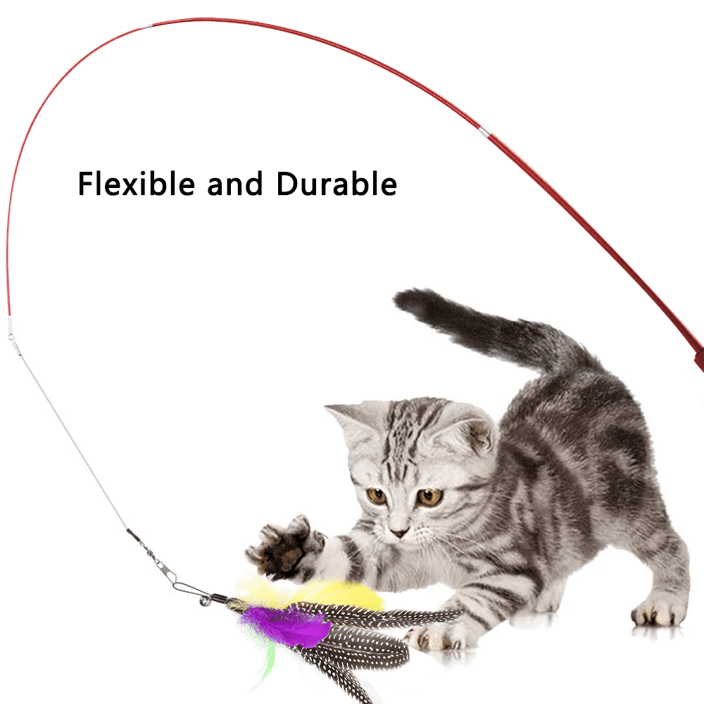 GYDEK Interactive Cat Wand Toy Set, Retractable Fishing Pole with 12 Feather and Worm Refills (13.4 in to 39.4 in) k2pj4