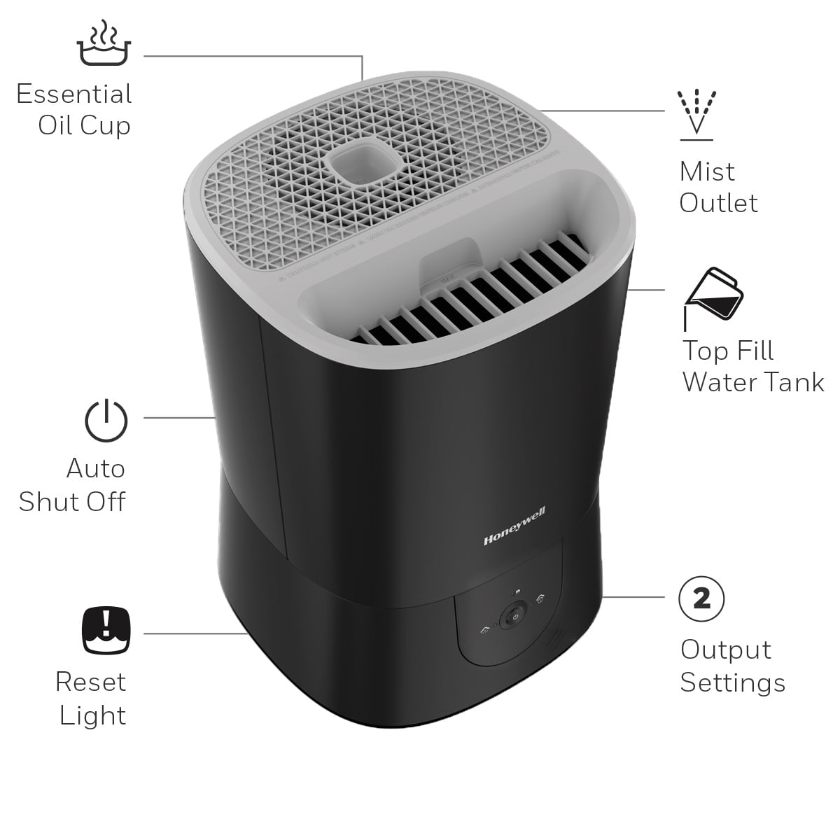 Honeywell Warm Mist Humidifier with Essential Oil Cup, Filter-Free Design for Home Air Quality (Black, 1.5 gal) 5w482